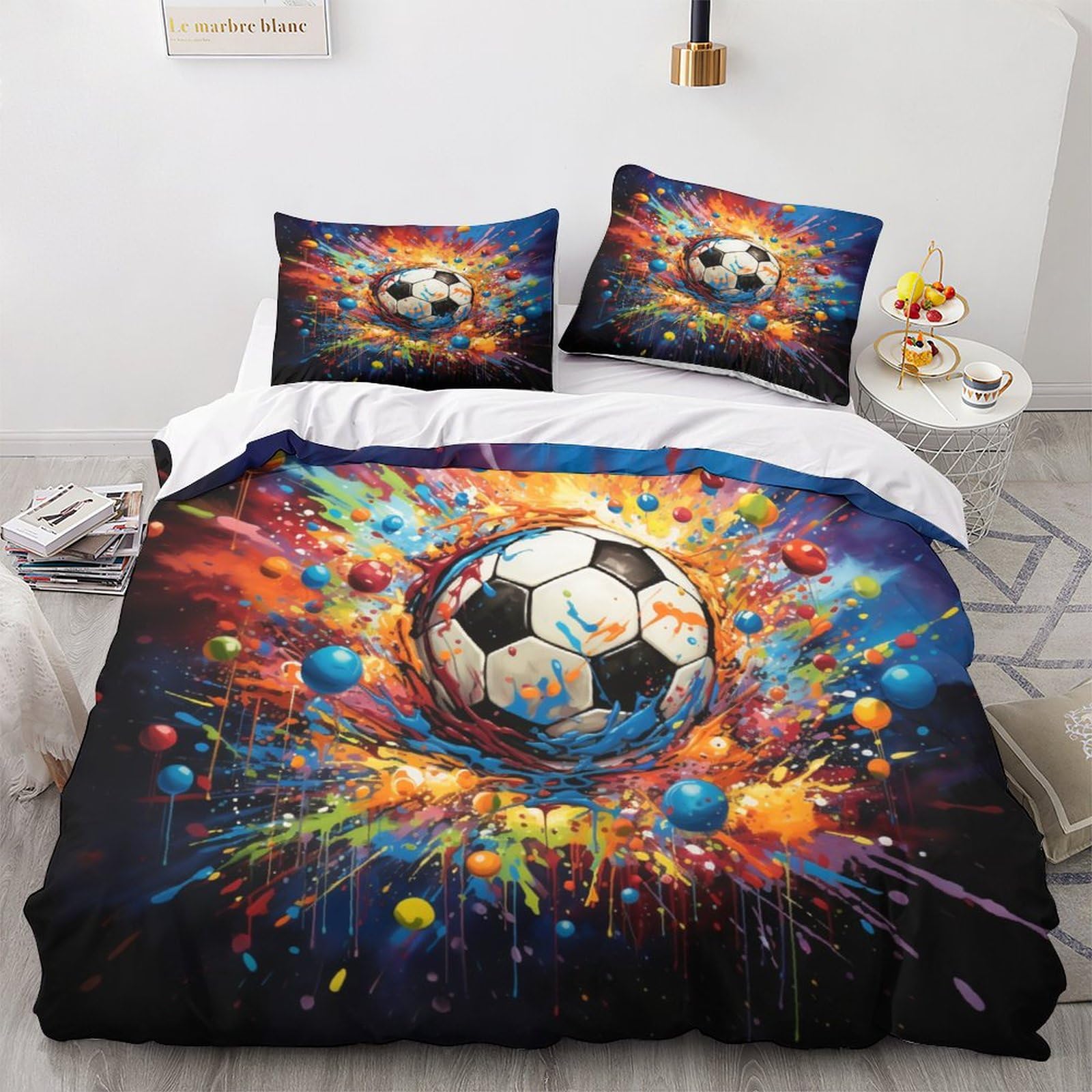 Housse de couette football 200x200 parure lit microfibre 3 pièces