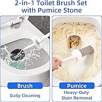 Vista 3 de Juego de escobilla de inodoro y soporte con piedra pómez, cepillo de inodoro de mango largo, limpiador antisalpicaduras, base ventilada sin goteo