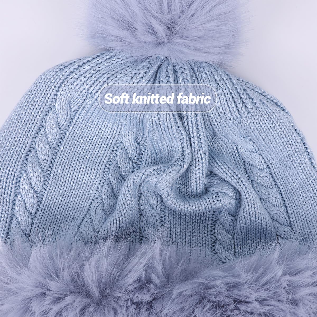 Pelliccia Sintetica Cappello a Maglia da Donna con Pompom Caldo Cranio cap Proteggere l'orecchio Inverno Berretto Cappello per Le Donne