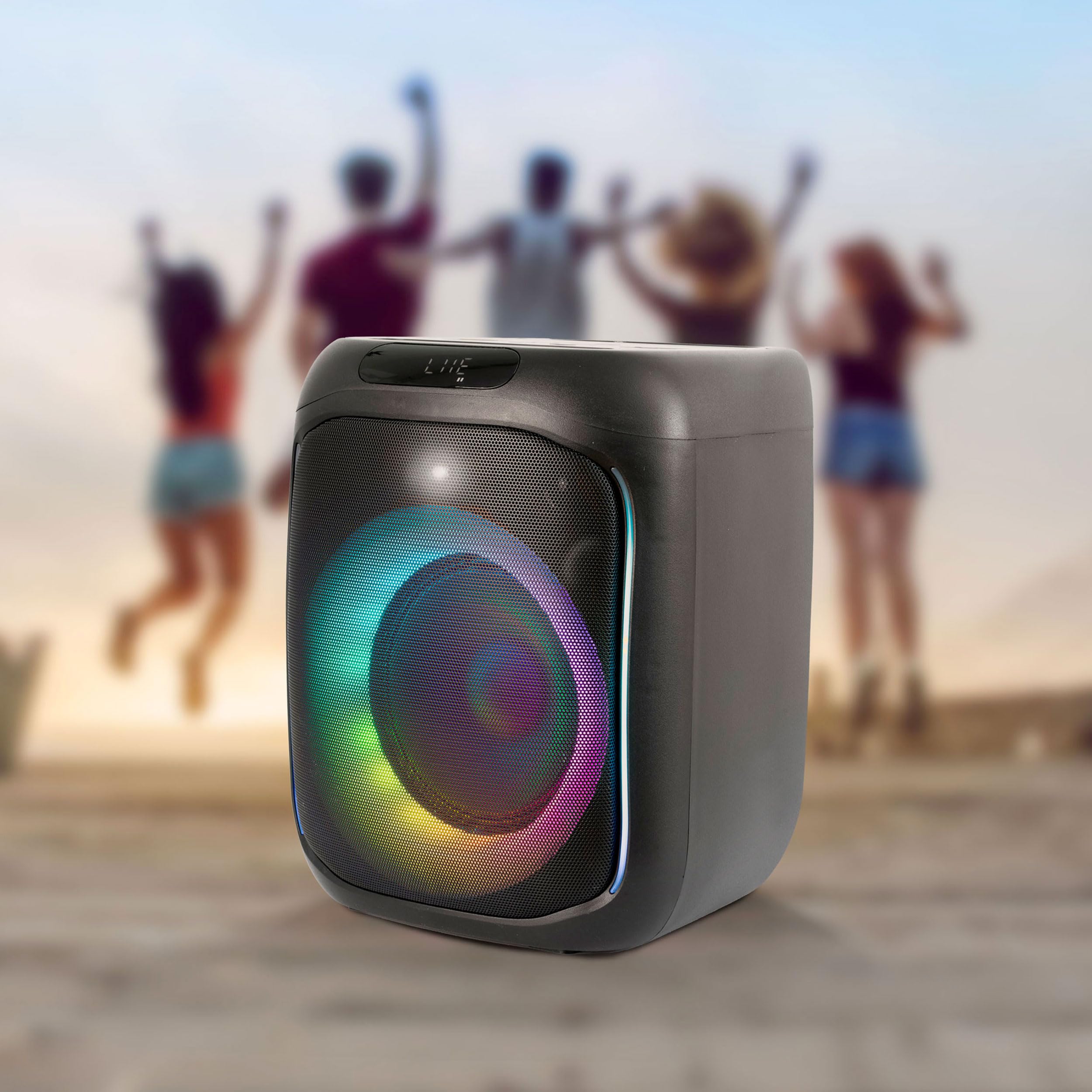 Ibiza - CUBE180 - Altavoz a pilas de 6,5"/16cm 180W con micrófono con cable y efecto de luz - Bluetooth, USB, MicroSD, TWS - Negro
