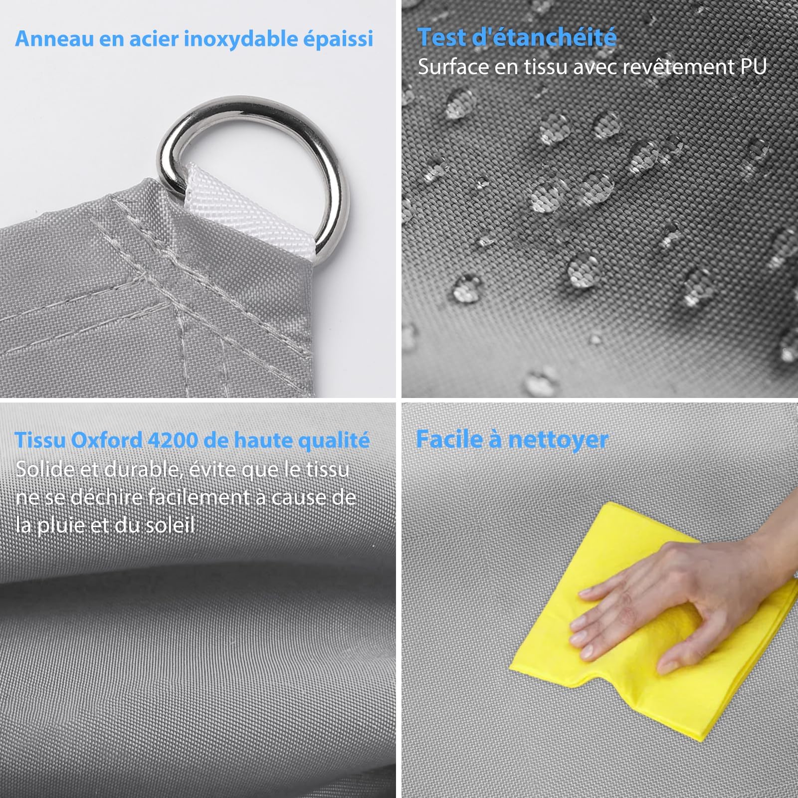 Voile d’ombrage Imperméable & Anti-UV 3x4m, Auvent de Terrasse en Tissu Oxford 420D Épais, Résistant aux Intempéries pour Jardin et Terrasse
