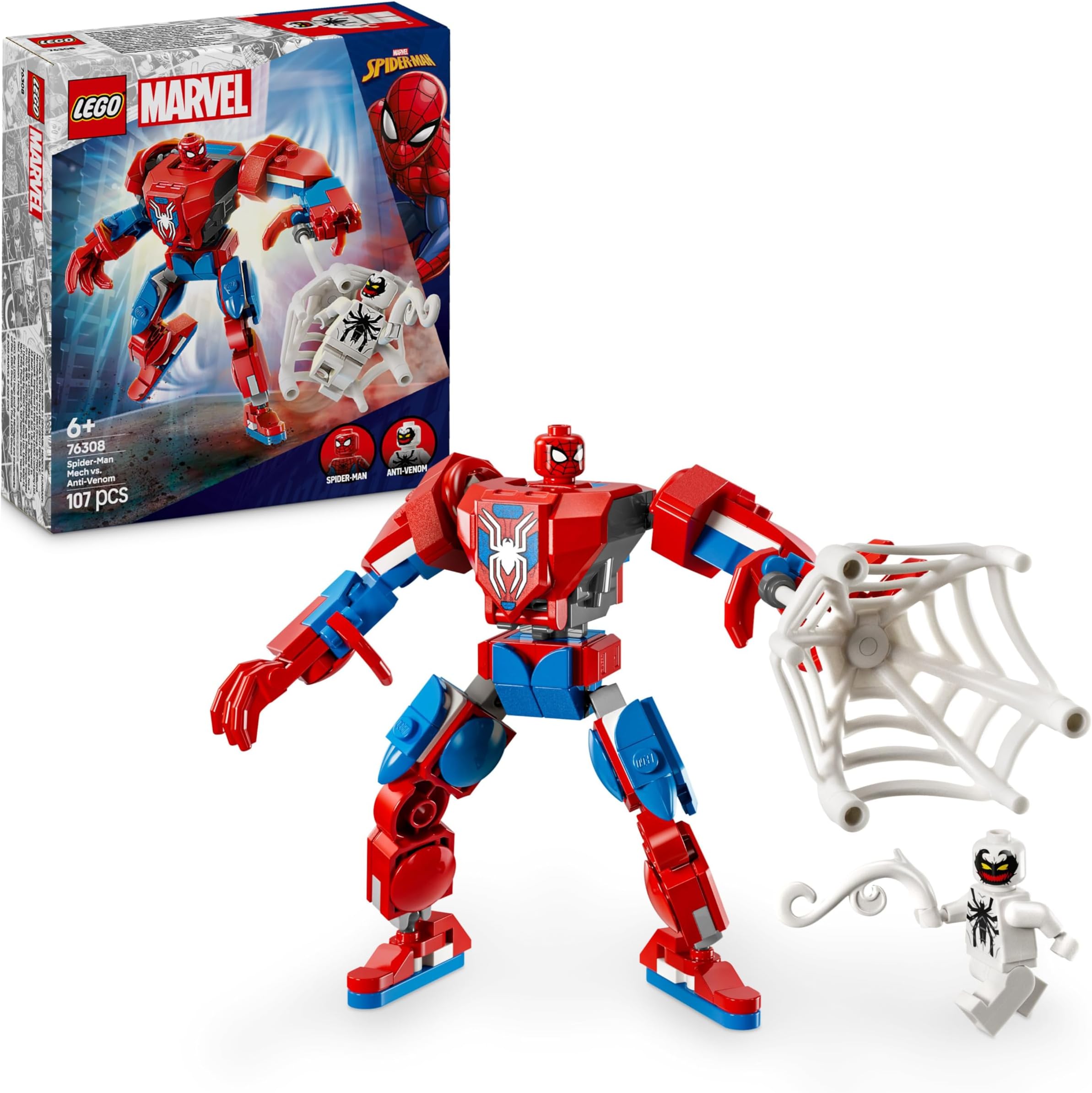 Marvel Spider-Man Mech vs. Anti-Venom - Super Hero Figure Building Toy with 2 Minifigures for Imaginative Role Play - Gift for 6 Plus Year Old Boys and Girls 76308