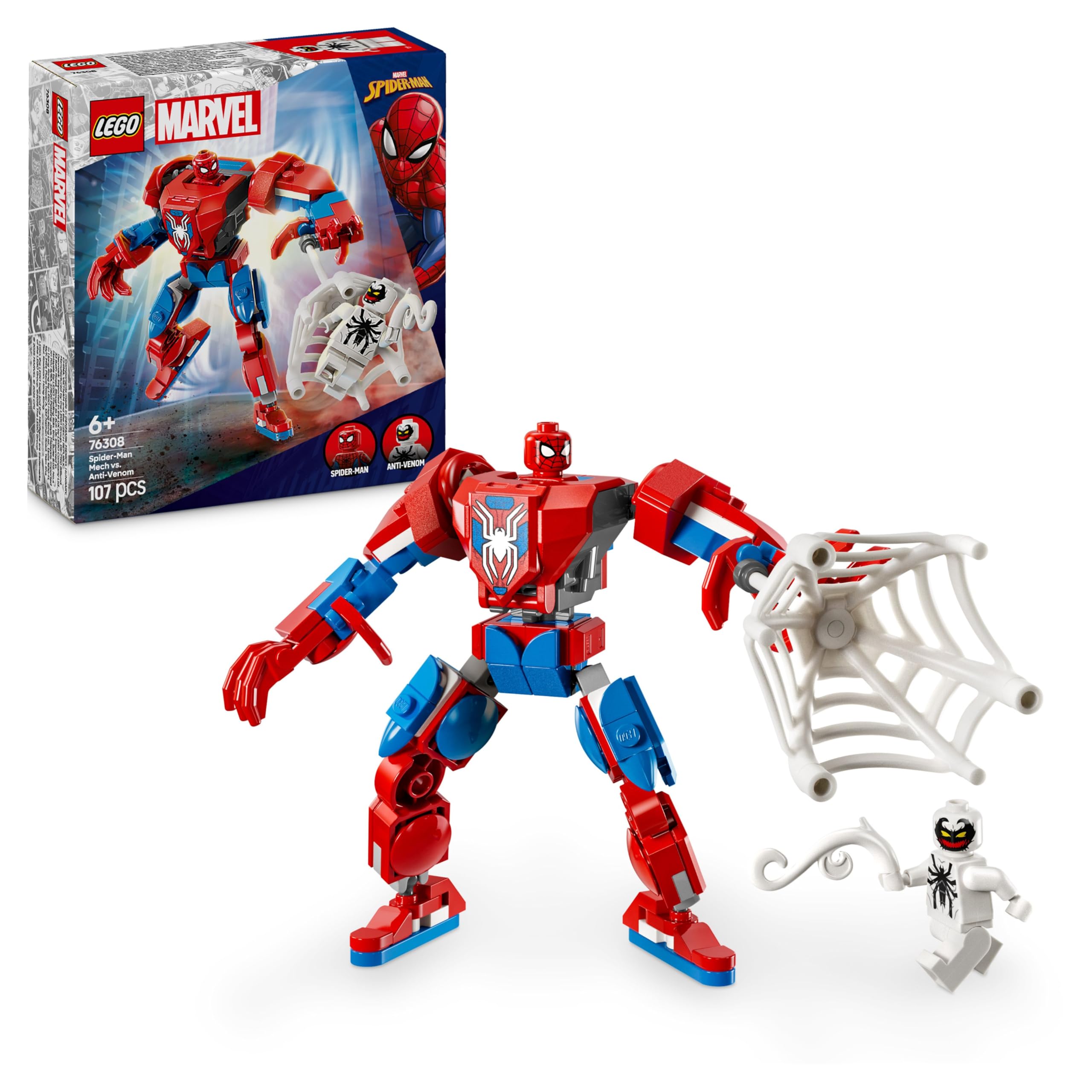 LEGO | Marvel Spider-Man Mech vs. Anti-Venom - Super Hero Figure Building Toy with 2 Minifigures for Imaginative Role Play - Gift for 6 Plus Year Old Boys and Girls 76308