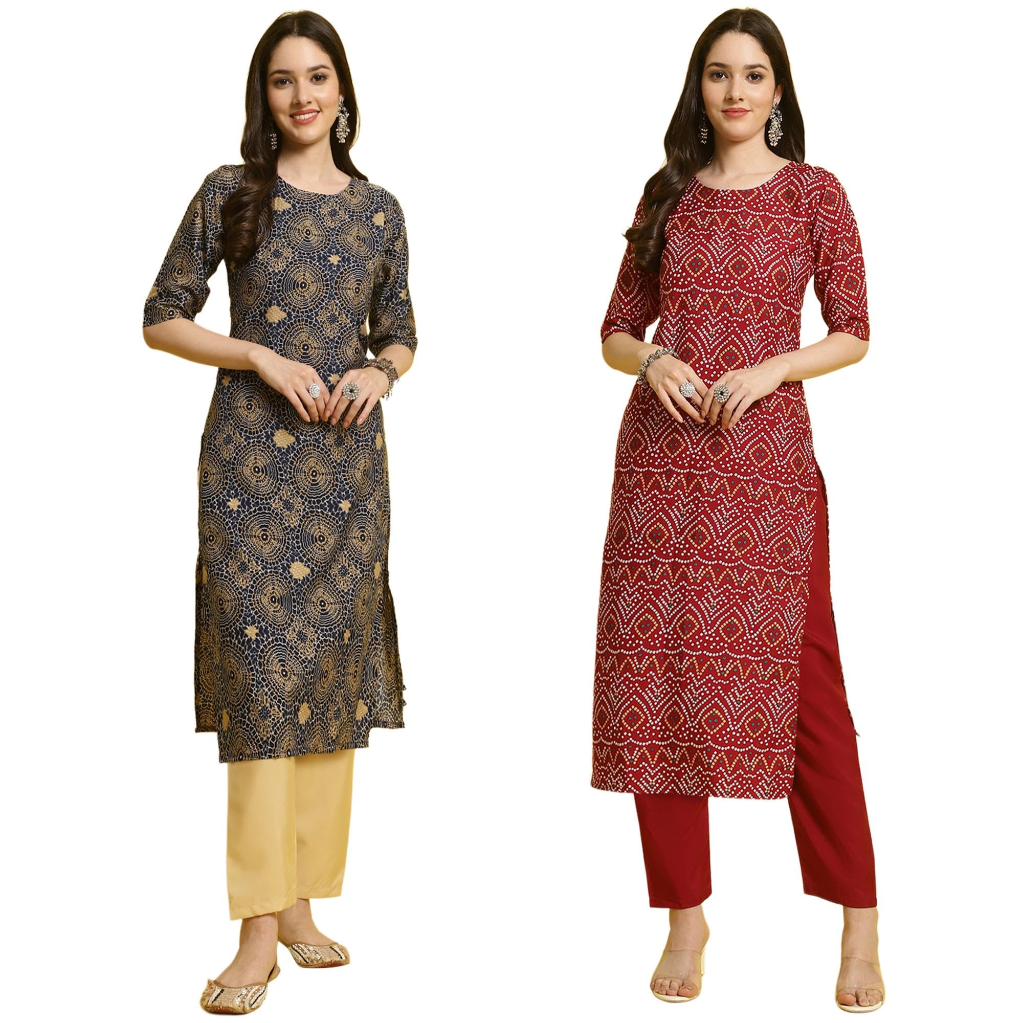 Tee Projekt Crepe Kurti & Pant Set For Women Ll Pack Of 2 Kurta Set Ll Traditional Kurta Set