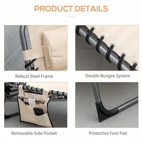 Miniatura 6 de Outsunny Tumbona plegable acolchada, silla de bronceado reclinable de 6 niveles para exteriores, con reposacabezas para playa, patio, piscina, beige