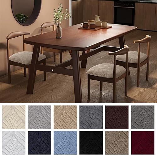 Miniatura 2 de Genina Juego de 6 fundas impermeables para sillas de comedor, fundas de asiento elásticas de jacquard para sillas de comedor, fundas protectoras