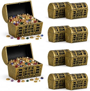 Gadpiparty 10pcs Mini Treasure Chest, Treasure Chest Party Favors, Vintage Jewelry Storage Decorative Mini Box Ornaments Party Centerpiece Favors Desktop Aquarium Decor