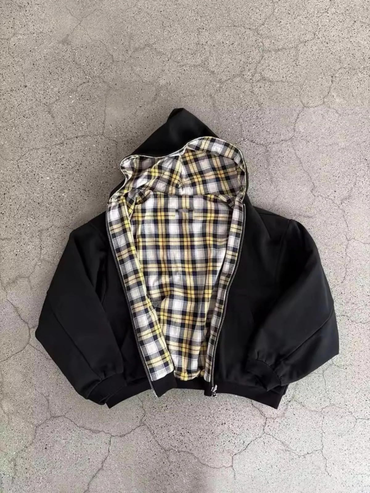 Herren Hoodie mit Reißverschluss Reversible Karierte Jacke Y2K Kapuzenpulli Kapuzenjacke