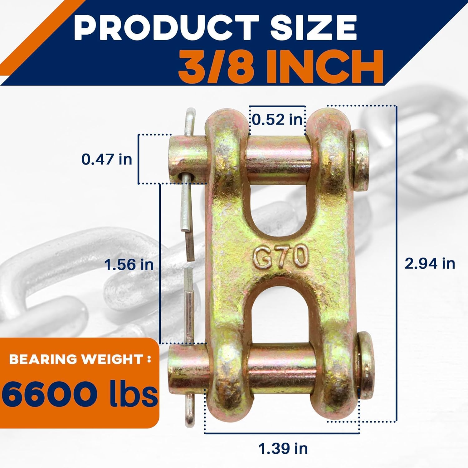 4 Pack 3/8 Inch Twin Clevis Link, Alloy Steel Chain Repair Links for Safety Chains - 3/8 Chain Link Connector, Working Load Capacity of 6600 lbs - Image 3