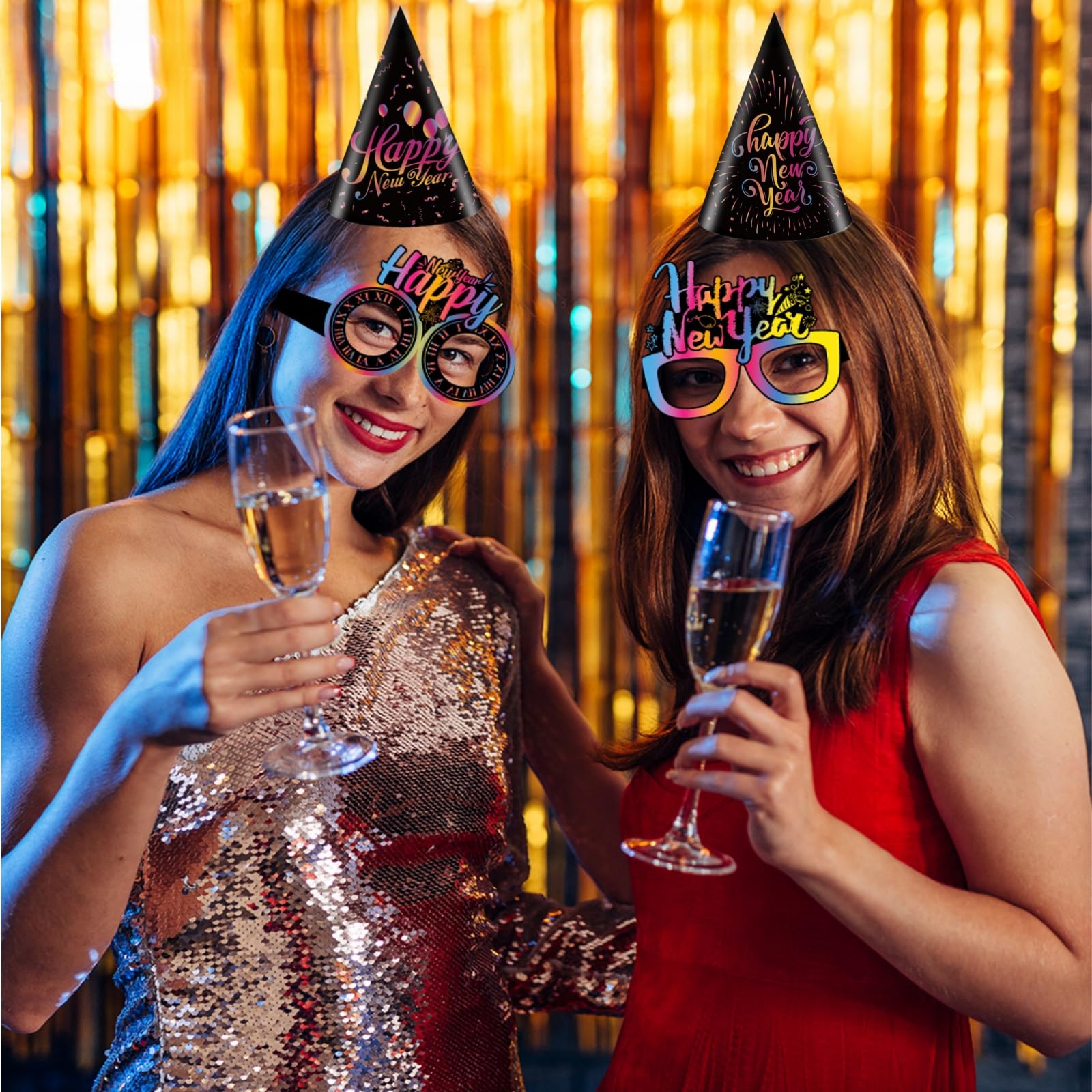 2023 forniture per feste di Capodanno 36 pezzi decorazioni per felice anno nuovo include cappelli a cono, diademi, esplosioni e collana, forniture per decorazioni per feste di Capodanno 2023