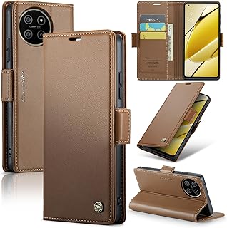 جراب موبايل متوافق مع موبايل ريلمي 11 4G الجيل الرابع، غطاء قلاب من جلد البولي يوريثين بفتحة للبطاقات (بني)