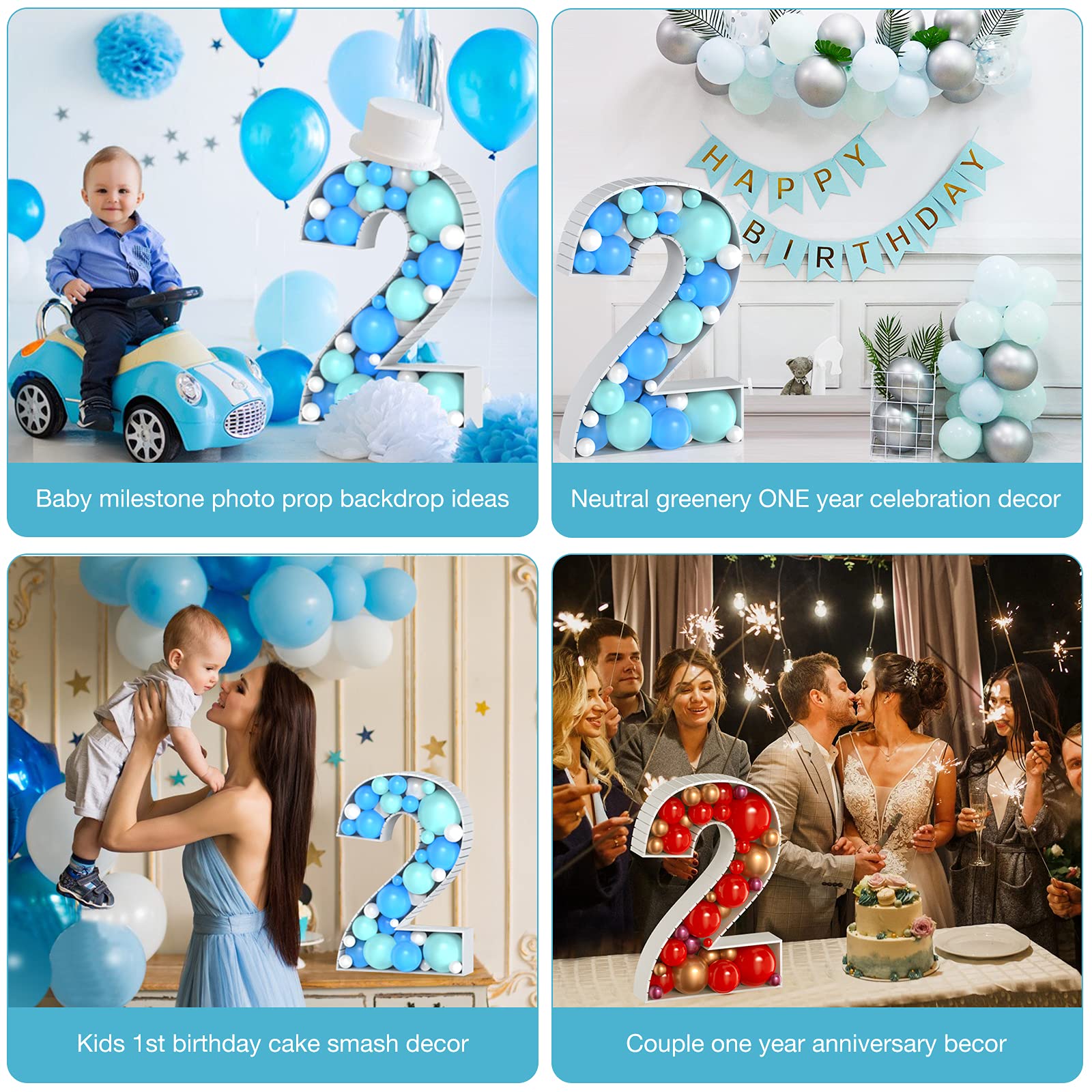 Number Balloon,Marquee Numbers 2 PreCut Kit Cardboard Light Up Mosaic