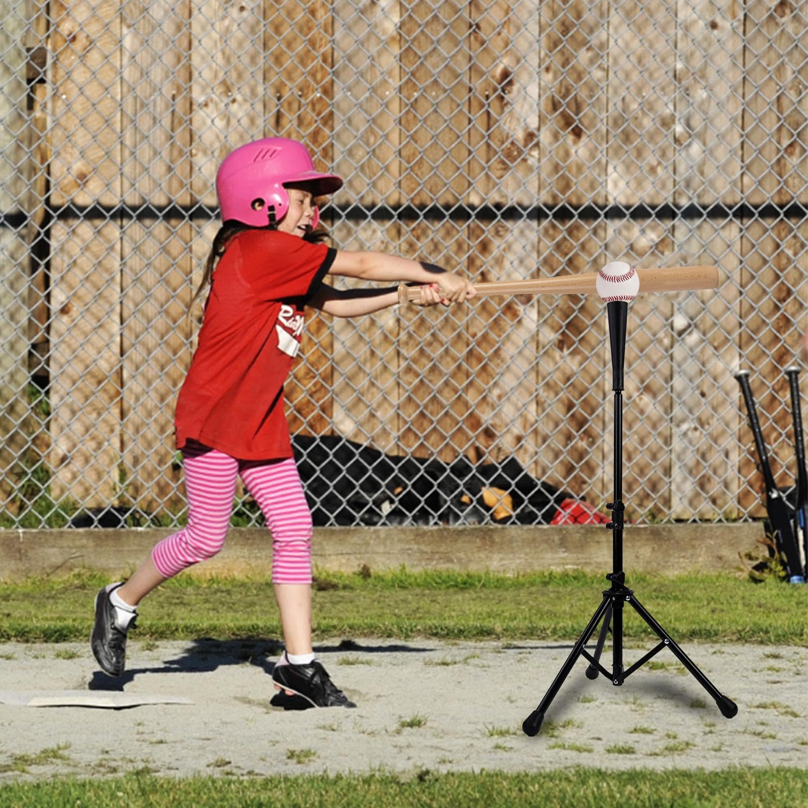 Soporte de bateo – Camiseta de golpe de pelota retráctil, marco portátil de golpe de sóftbol | Soporte de béisbol ajustable de 25 a 39 pulgadas con base de metal, soporte en T de práctica para