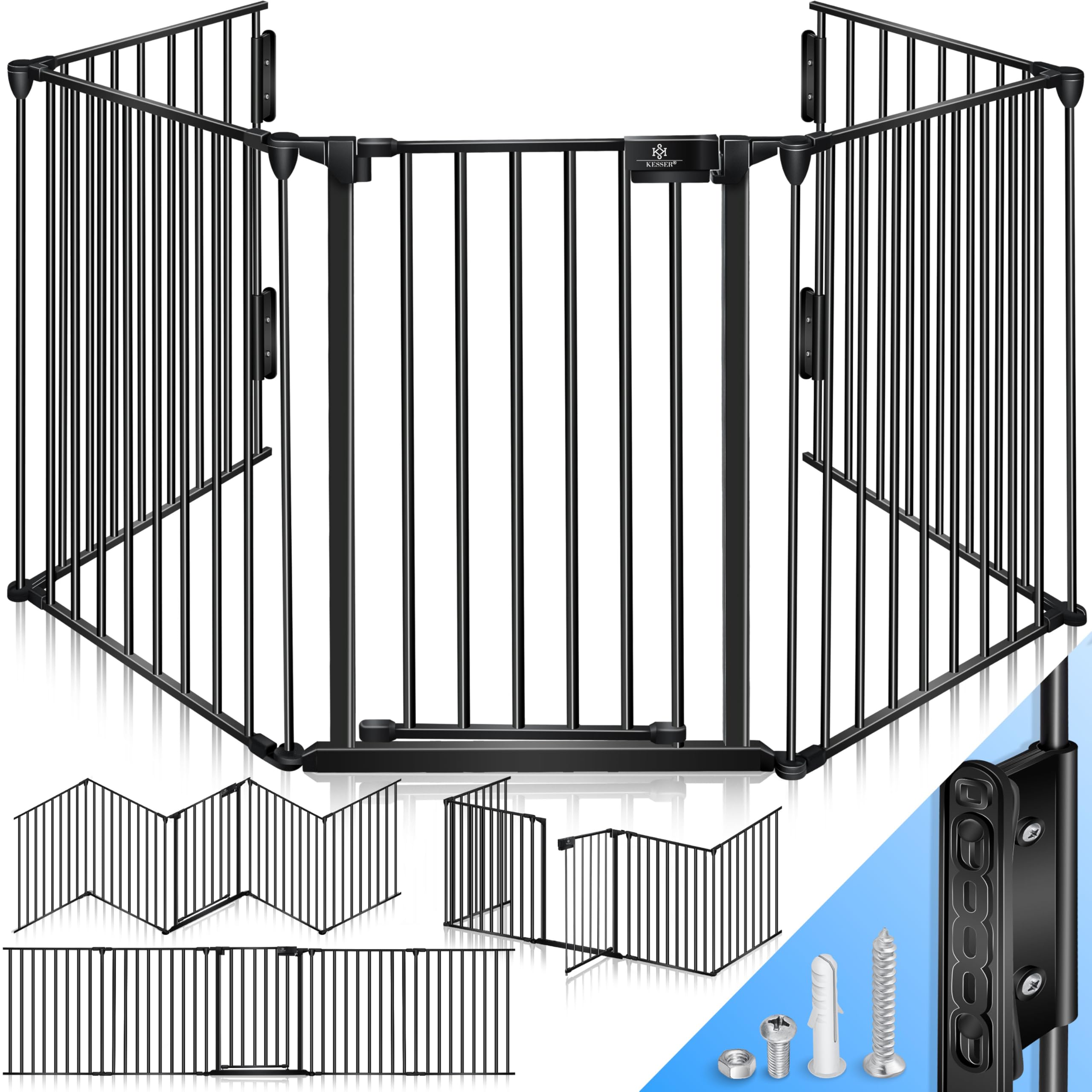 KESSER® Cancelletto di protezione per camino con porta in metallo, per sicurezza per bambini,