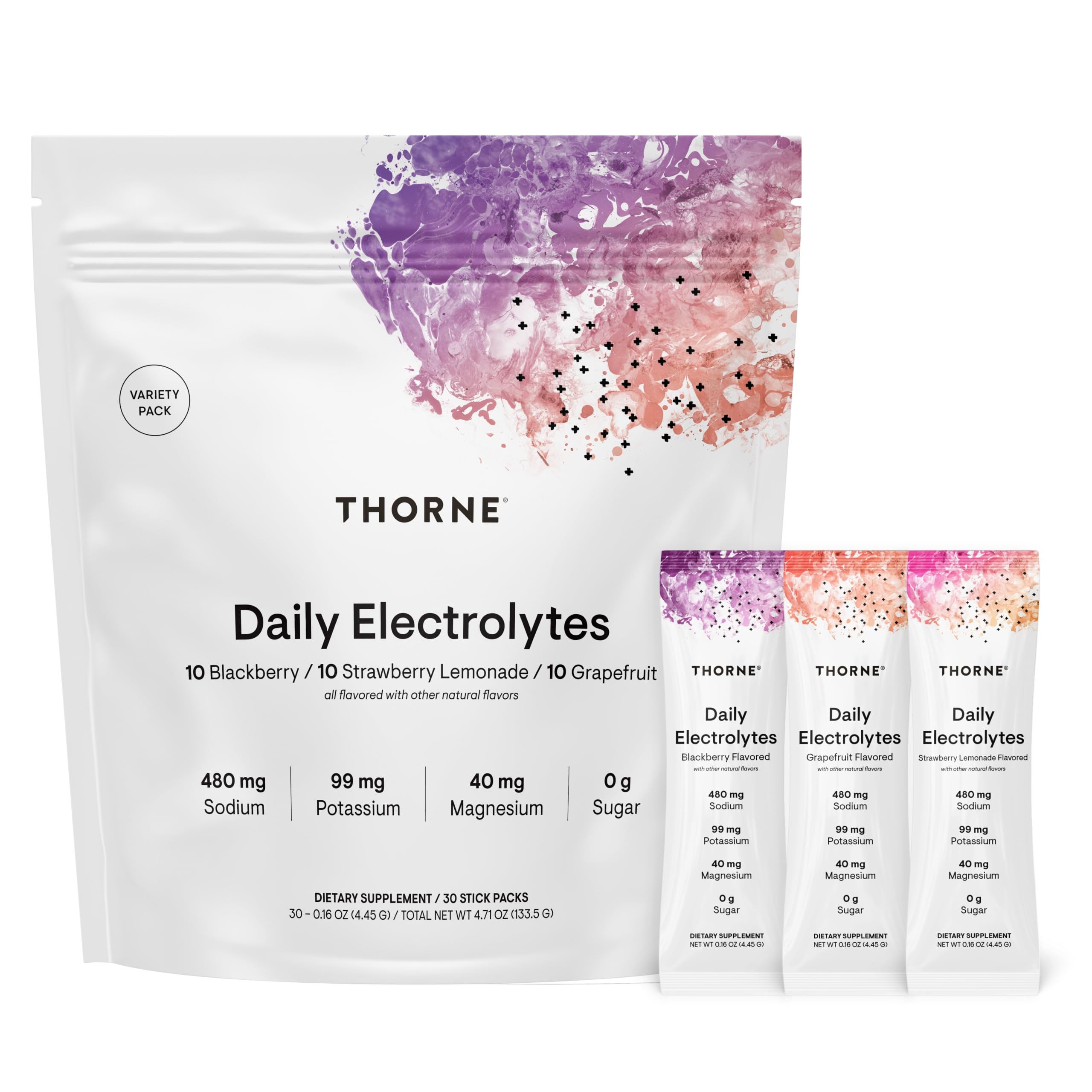 THORNE Daily Electrolytes, Electrolyte Powder Drink Mix, 30 Stick Packs Variety Pack II