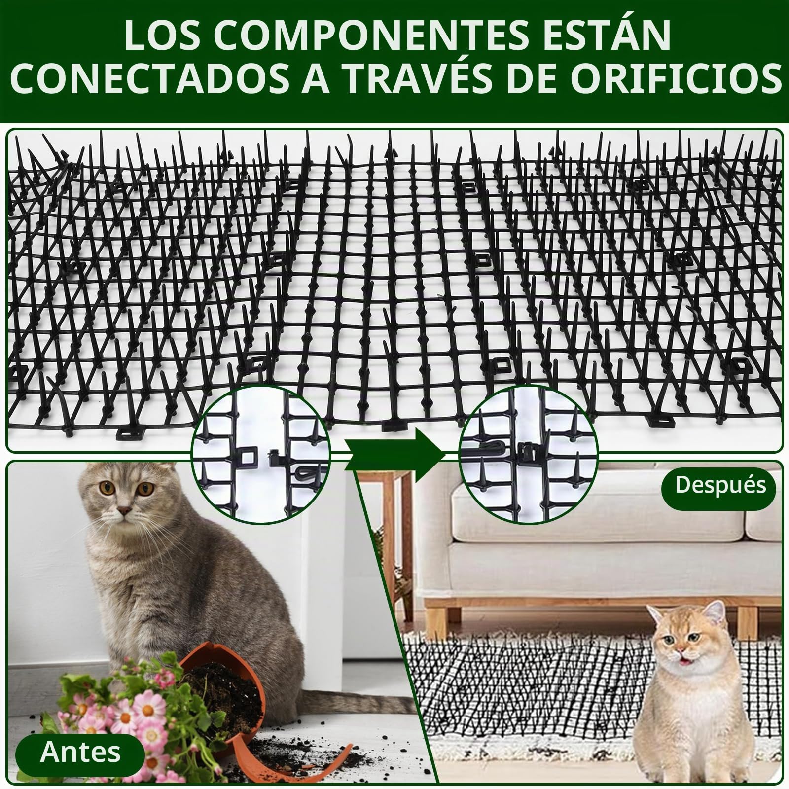 AKOLAFE Estera para excrementos de gato con 8 clavijas de metal para exteriores 400x30 CM Anti pinchos para gatos, espigas repelentes de gatos, esteras disuasorias de excrementos de perro, zorro, para