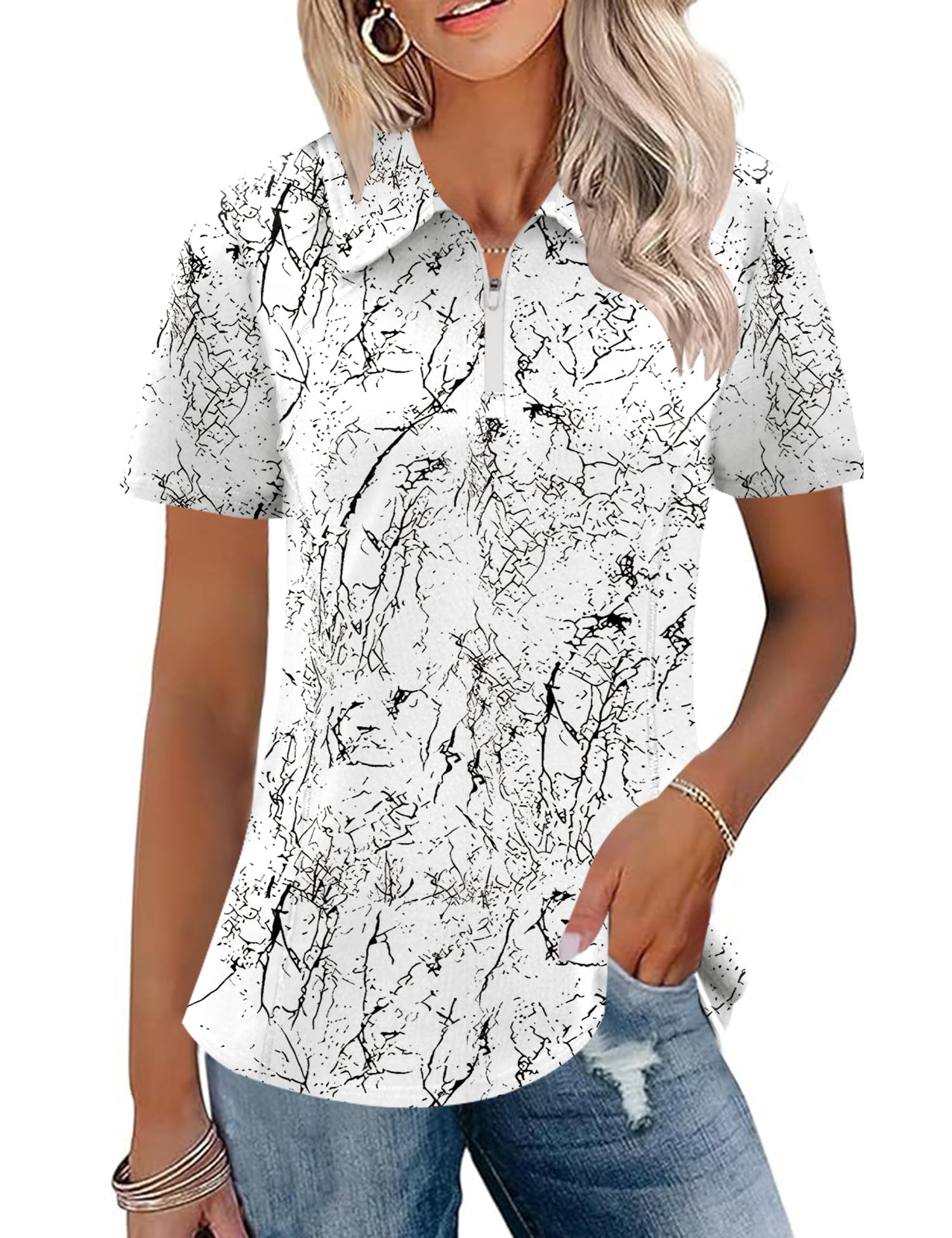 LUYAA Womens Golf Shirt Summer 1 4 Zip up Polo Shirts for Women Short Sleeve Moisture Wicking Gym