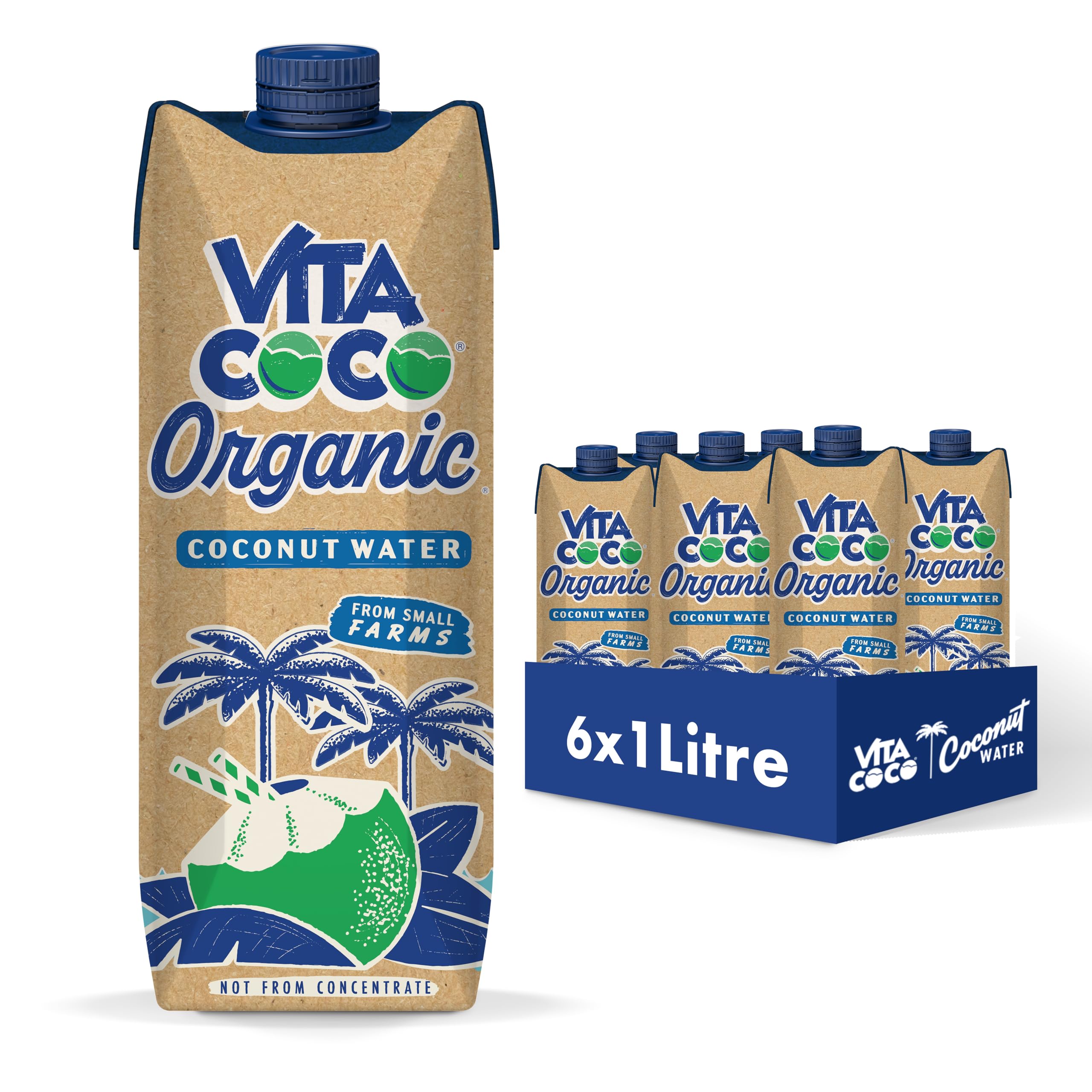 Vita Coco Organic Kokoswasser 6×1 L, Reich an Vitamin C und Kalium, Fettfrei, Kalorienarm, Gentechnikfrei, Glutenfrei, Vegan