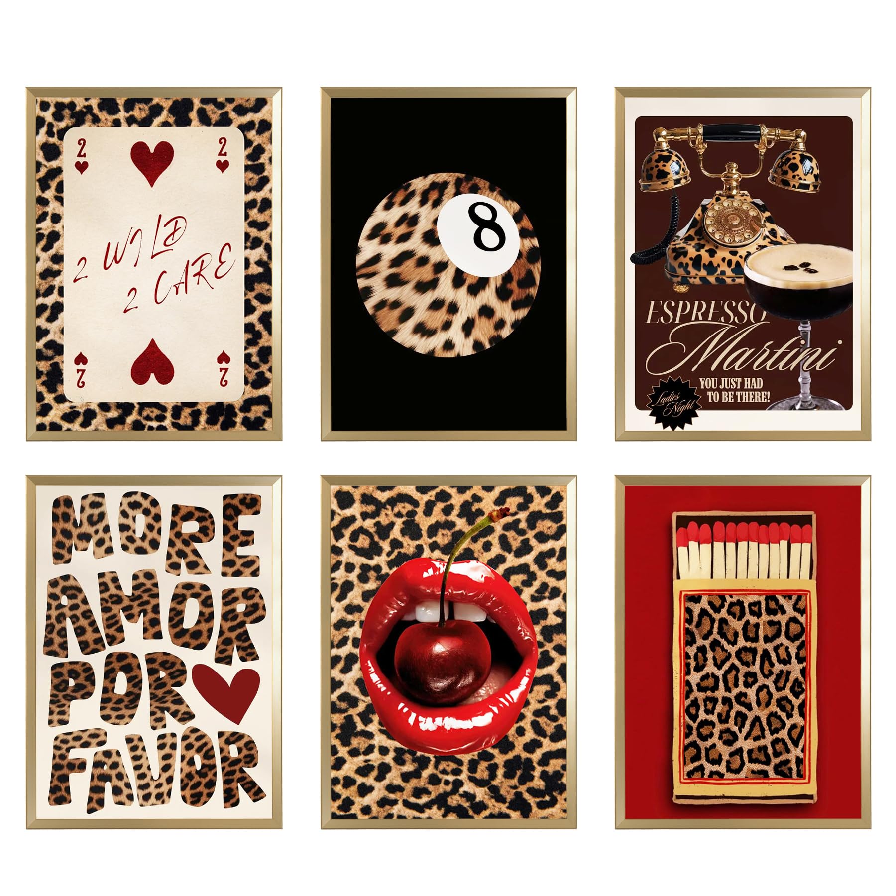 Leopard Print Room Decor - 6PCS Cheetah Print Room Decor, Unframed Canvas Aesthetic Wall Art Posters, Y2K Funky Decoration, Cheetah Prints Wall Decoration for Bedroom Living Room Bar Cafe (20X 25CM )