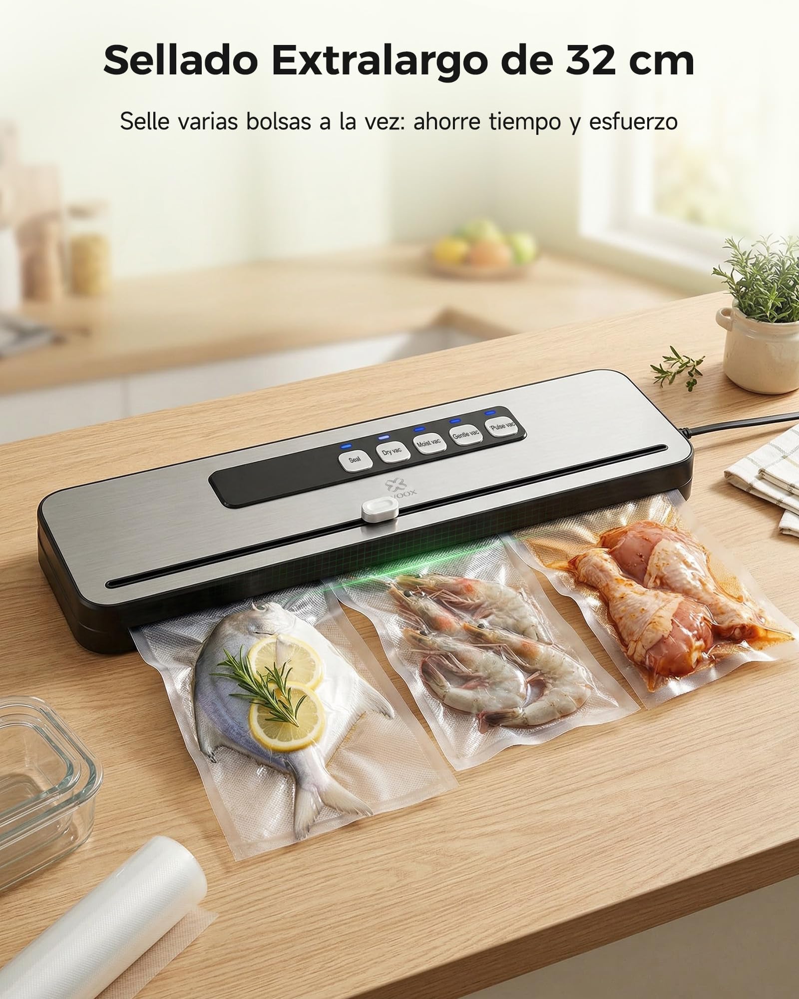 WOOX Envasadora al Vacío, Máquina Envasadora al Vacio Domestica Rápida y Compacta, Incluye 10 Bolsas, Alta Velocidad de Trabajo Continuo, para la conservación de alimentos secos y húmedos