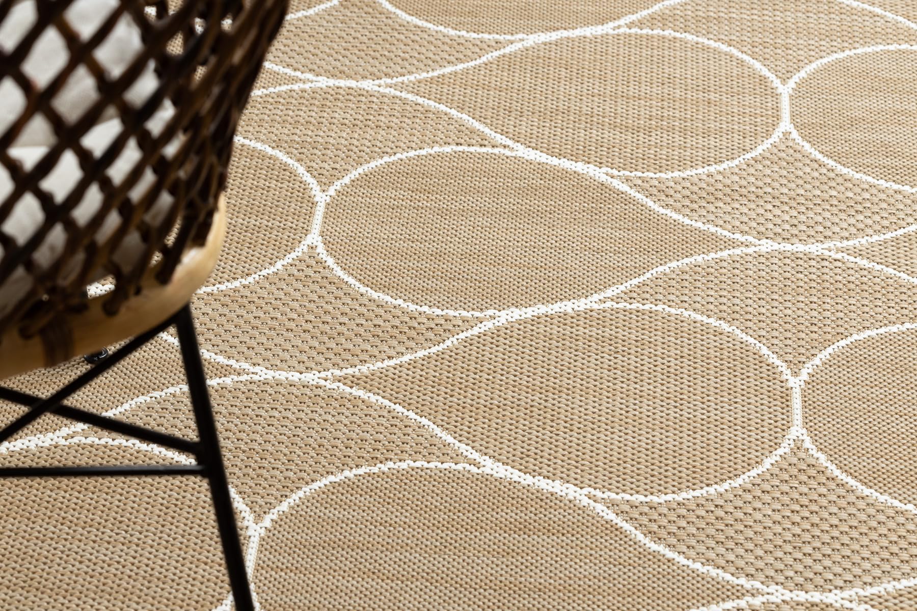 rugsx SISAL Flat dywan do użytku wewnątrz na zewnątrz, nowoczesny i wytrzymały, do salonu, na balkon, taras, wzór opadający – naturalny beż, kolor słomkowy, sznurek 160 x 230 cm
