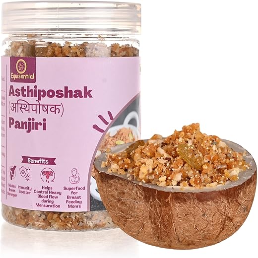 Equisential ? Asthiposhak (?????????) Panjiri for POST PREGNANCY & JOINT PAIN | Combination of Coconut, Dry Dates & Gond (Edible Gum), Dry Fruits | Jaggery | 250GM |