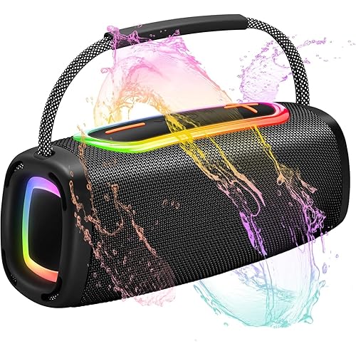 Bluetooth Speakers, Portable Wireless Speaker with 24W Loud Stereo Sound, BT5.3, IP6 Waterproof, 24H Playtime, Portable Speaker with RGB Multi-Color Rhythm Lights for Home/Party/Outdoor/Beach as Gift