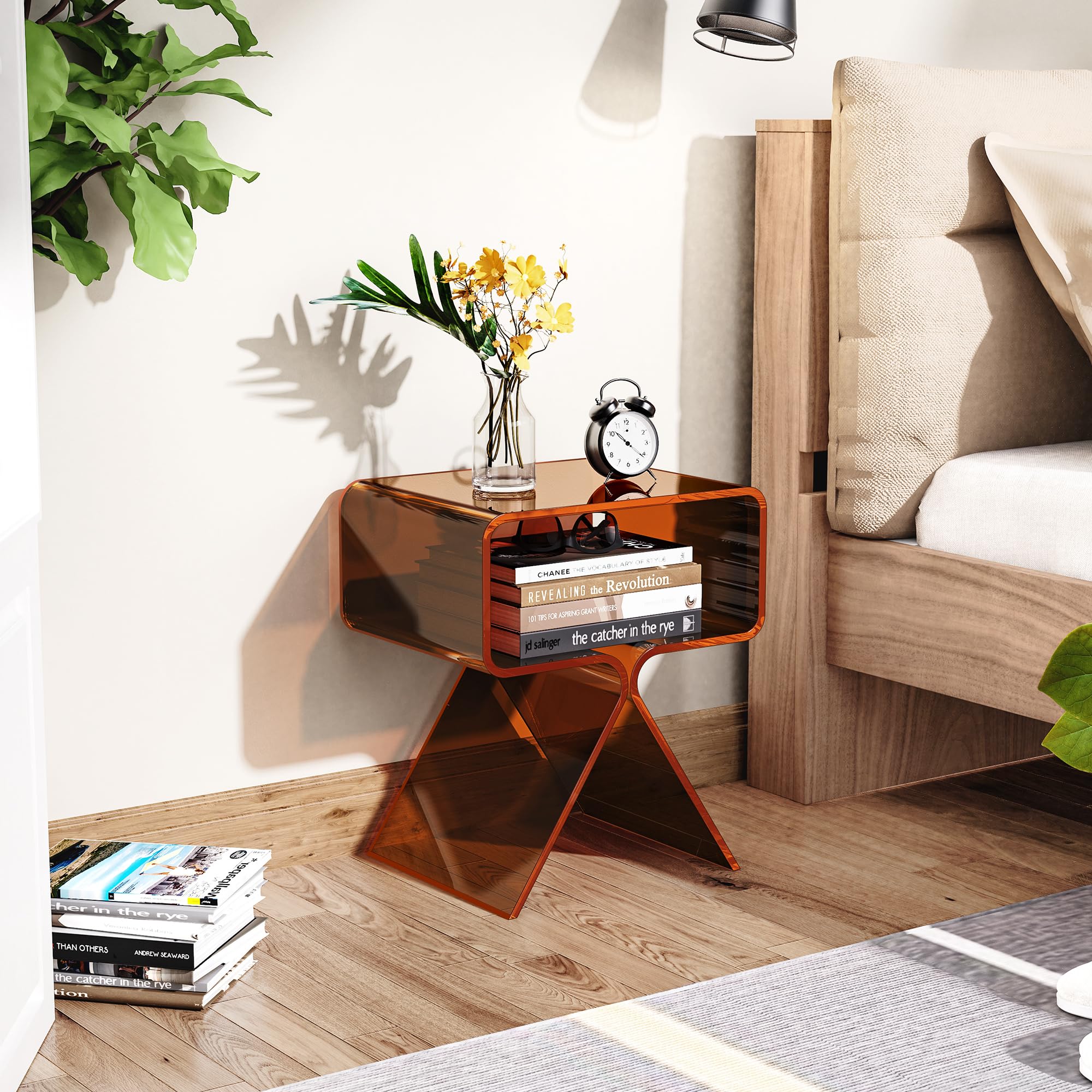 solaround Tavolino da Salotto in Acrilico, Tavolino da comodino, Tavolino per Soggiorno, Camera da Letto (Marrone Scuro)