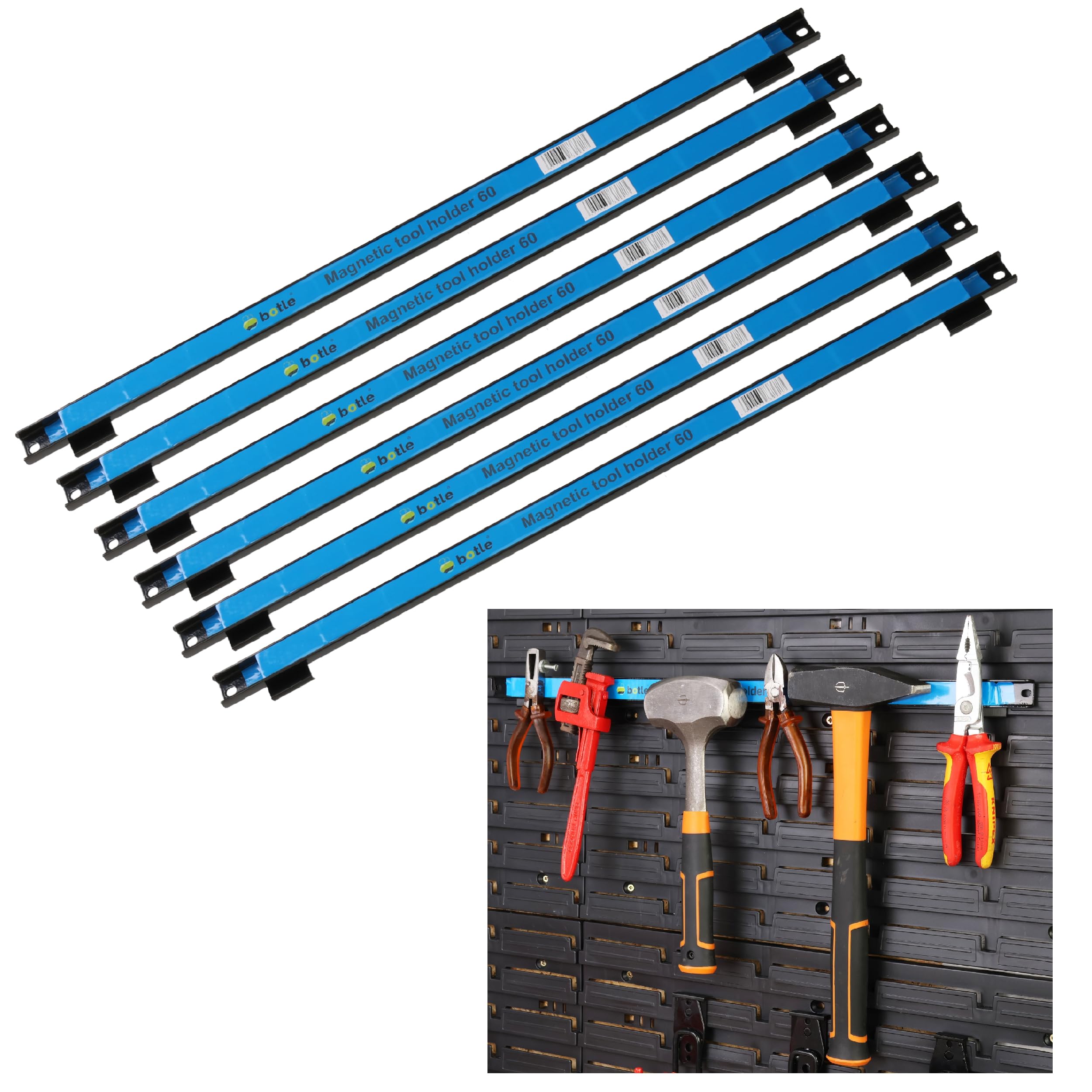 botle 6 x Magnetleiste Werkzeug Metallstreifen Länge 60 cm Schwarz Werkzeughalter Starker Magnet, Für Werkzeugtafeln der Marke Befestigungswinkeln für Schraubendreher, Zangen Bohrer