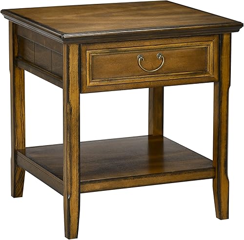 HOMCOM Mesa auxiliar vintage de granja para sala de estar o dormitorio mesa auxiliar de almacenamiento con cajón y estante con mango antiguo mesa