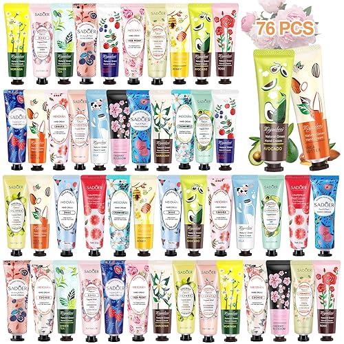 YUEONEWIN Set de 76 regalos de crema de manos para mujeres, loción hidratante de manos a granel para manos secas y agrietadas, mini crema de manos