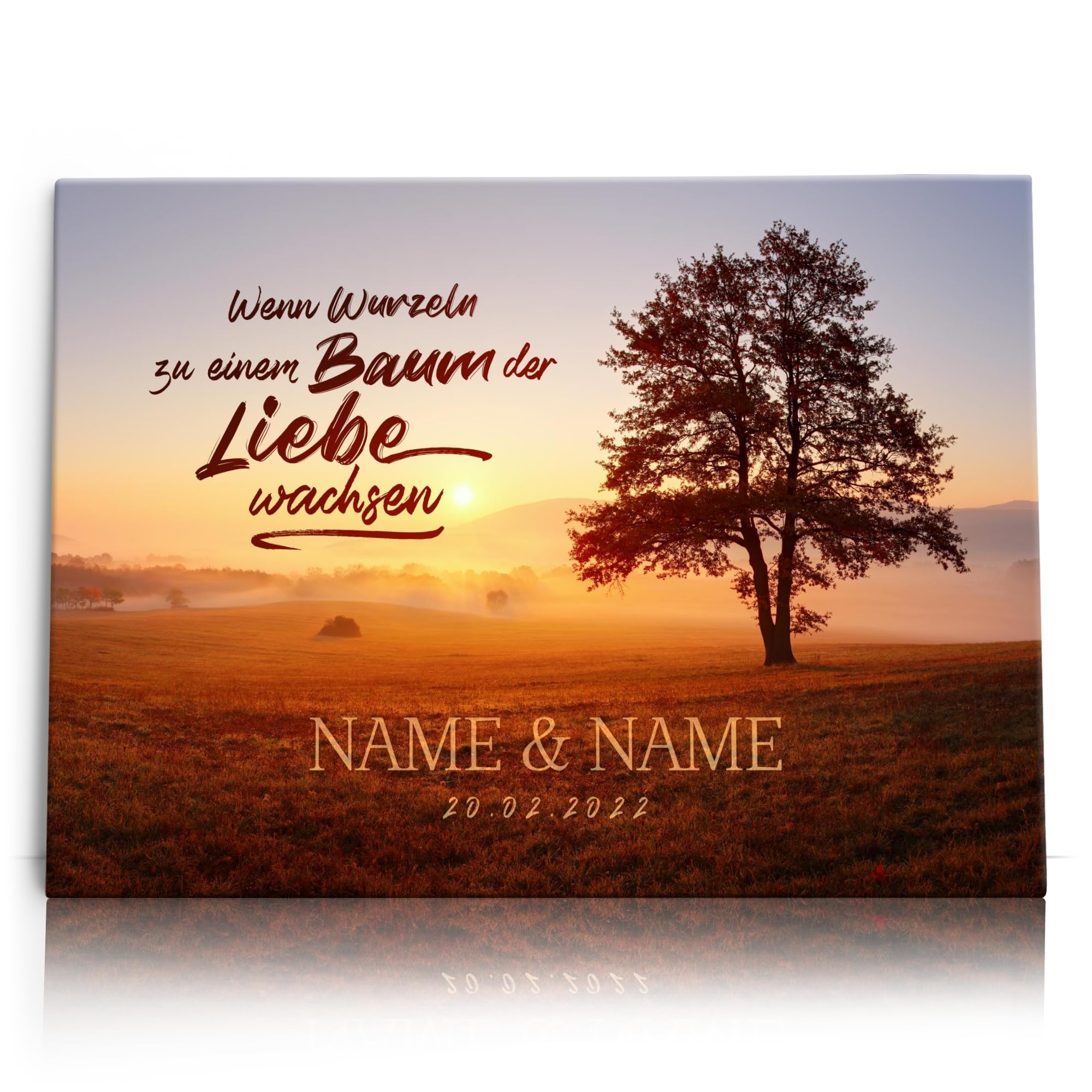 Liebesleinwand Personalisiertes Geschenk für Partner Geschenk Jahrestag, Verlobung, Hochzeitstag | Leinwandbild romantisch gestalten | Aus Wurzeln wächst die Liebe