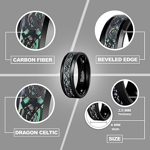 Miniatura 5 de Truly Alpha Anillos para hombre Alianza de boda de dragón celta Alianzas de boda de titanio para hombre de 0.315 in Bordes biselados Anillos de