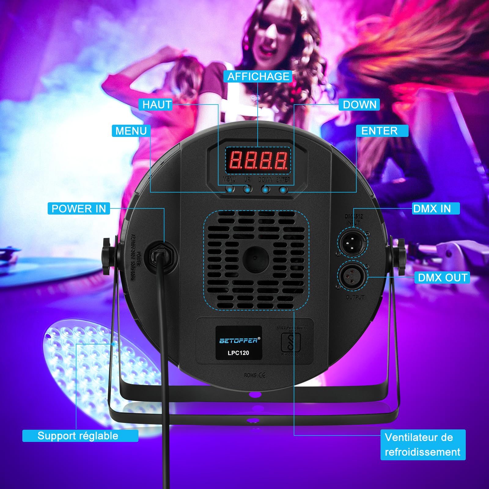 BETOPPER 120W Par LED RGBW 4 en 1 Lumiere Soiree avec DMX512, 3500Lm Lyre Led Jeux de Lumiere pour Soiree, Lumière DJ Eclairage de Scène pour Bar, Disco,Mariage, Fête, 2Pcs