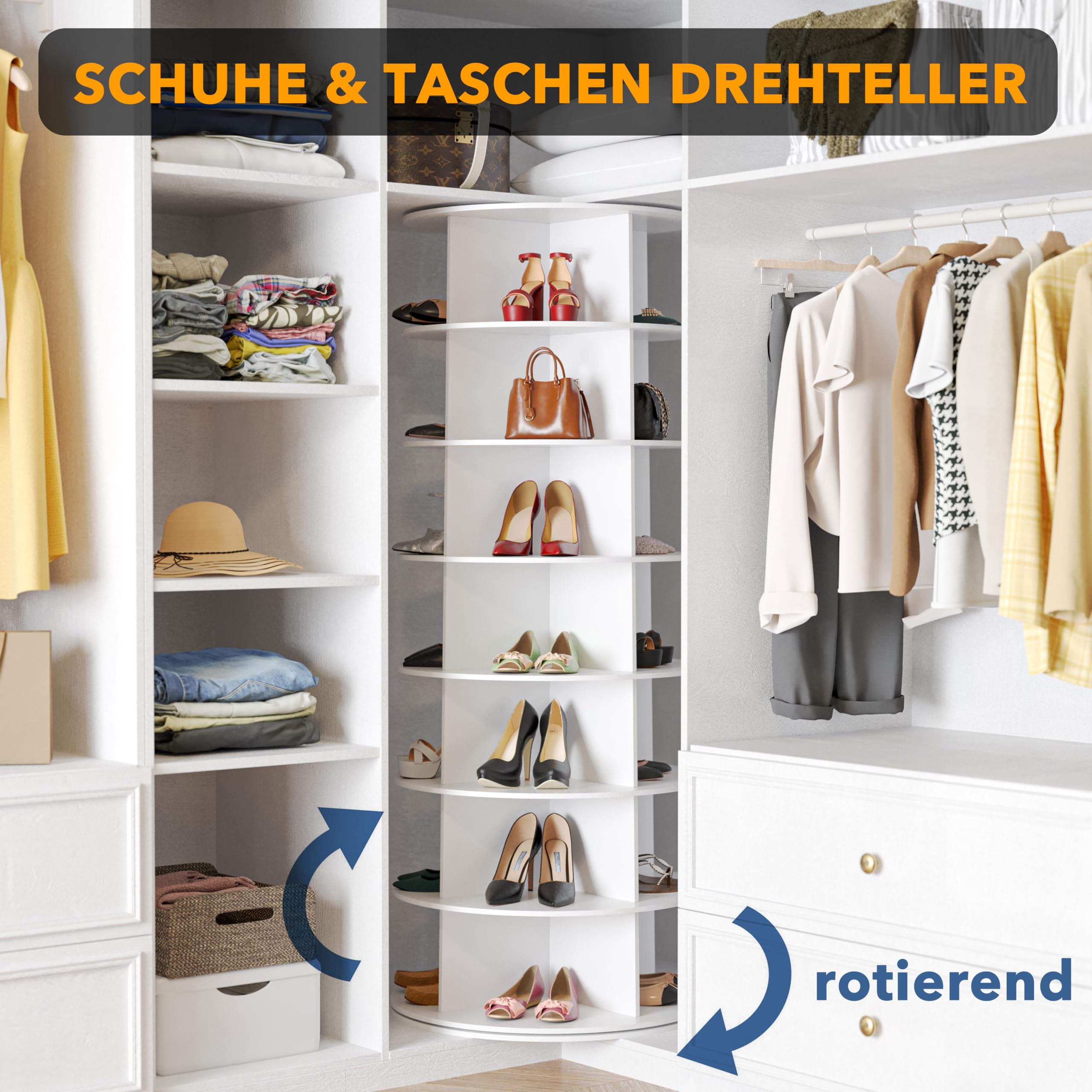 SpaceAid Drehbares Schuhregal mit 7 Ebenen, drehbares Schuhregal, Lazy Susan, 360-Grad-Schuhregal, Aufbewahrung, rundes Karussell, vertikale Handtasche, drehbar, Schuhschrank-Organisation