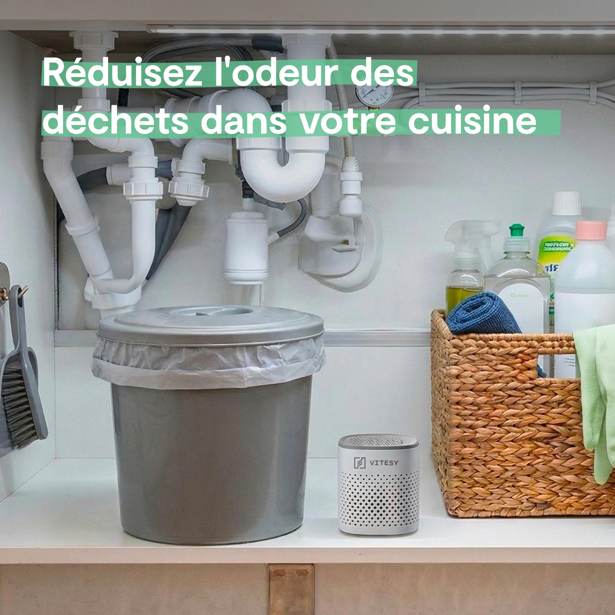 Vitesy Deo Absorbeur d'odeurs naturel pour réfrigérateur, voiture, armoire et chaussures | Élimine les odeurs sans recharge, réutilisable pendant 10 ans | Compact et portable