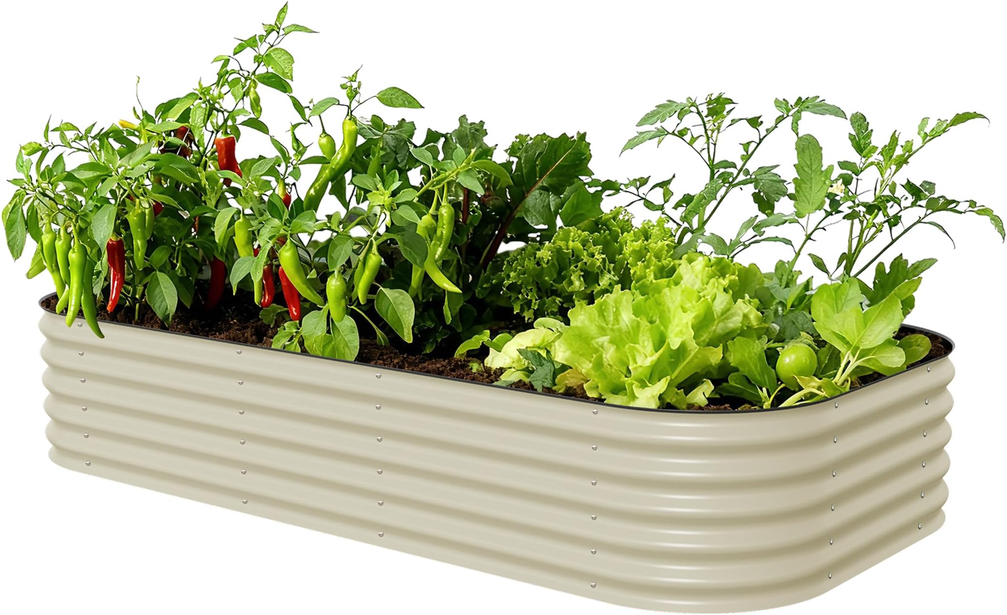 - Vego garden Raised Garden Bed Kit, 17" Tall 10 in 1 Jumbo Modular Metal Planter Box for Vegetables, Flowers, Herbs, Pearl White