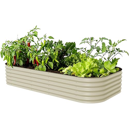 Vego garden Raised Garden Bed Kit, 17" Tall 10 in 1 Jumbo Modular Metal Planter Box for Vegetables, Flowers, Herbs, Pearl White