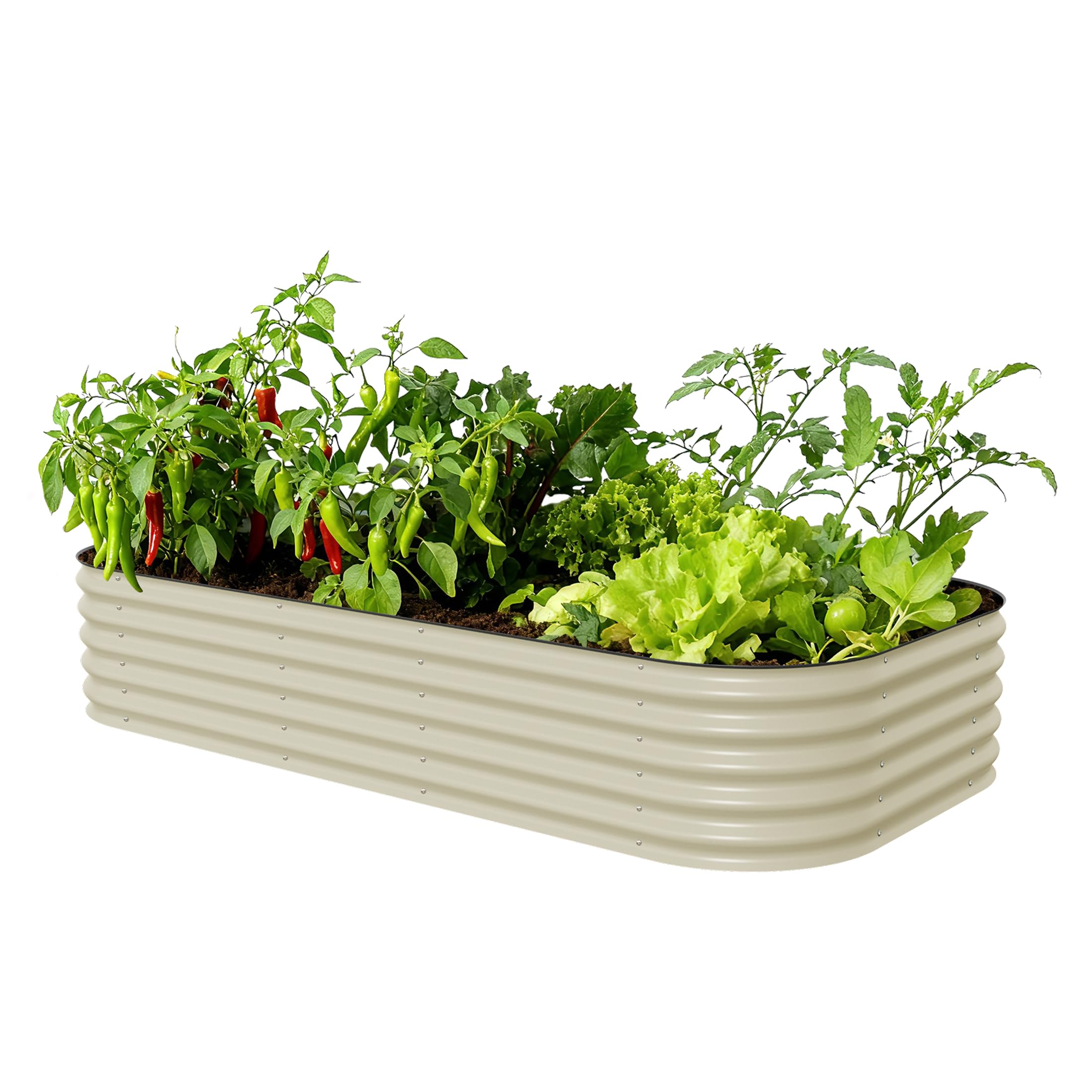 Raised Garden Bed Kit, 17" Tall 10 in 1 Jumbo Modular Metal Planter Box for Vegetables, Flowers, Herbs, Pearl White