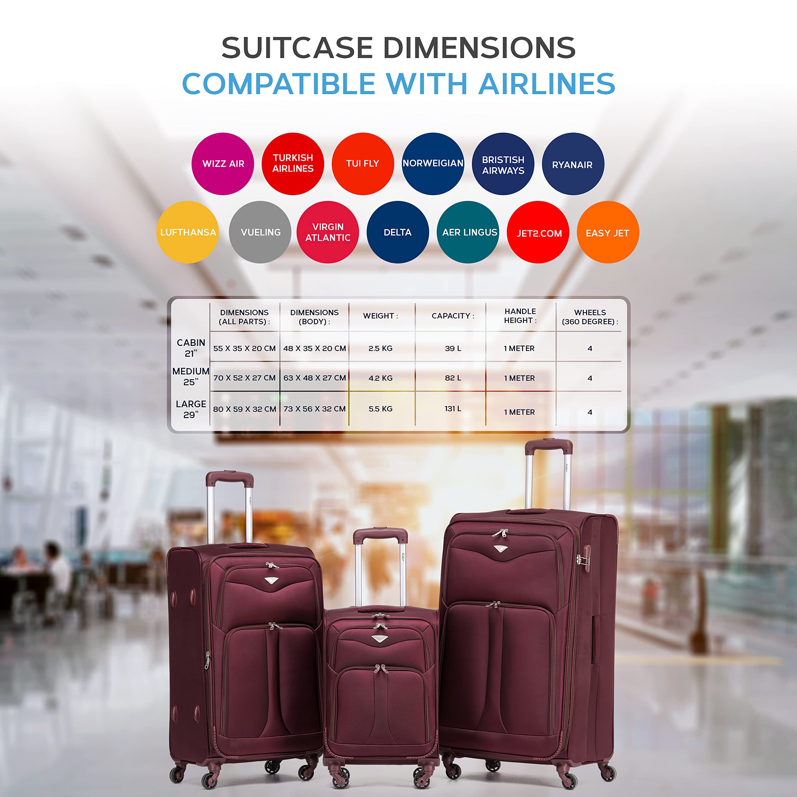 Flight Knight Lightweight 4 Wheel 800D Soft Case Suitcases Anti Crack Cabin & Hold Luggage Options Approved for Over 100 Airlines Including easyJet, BA & Many More! - 3