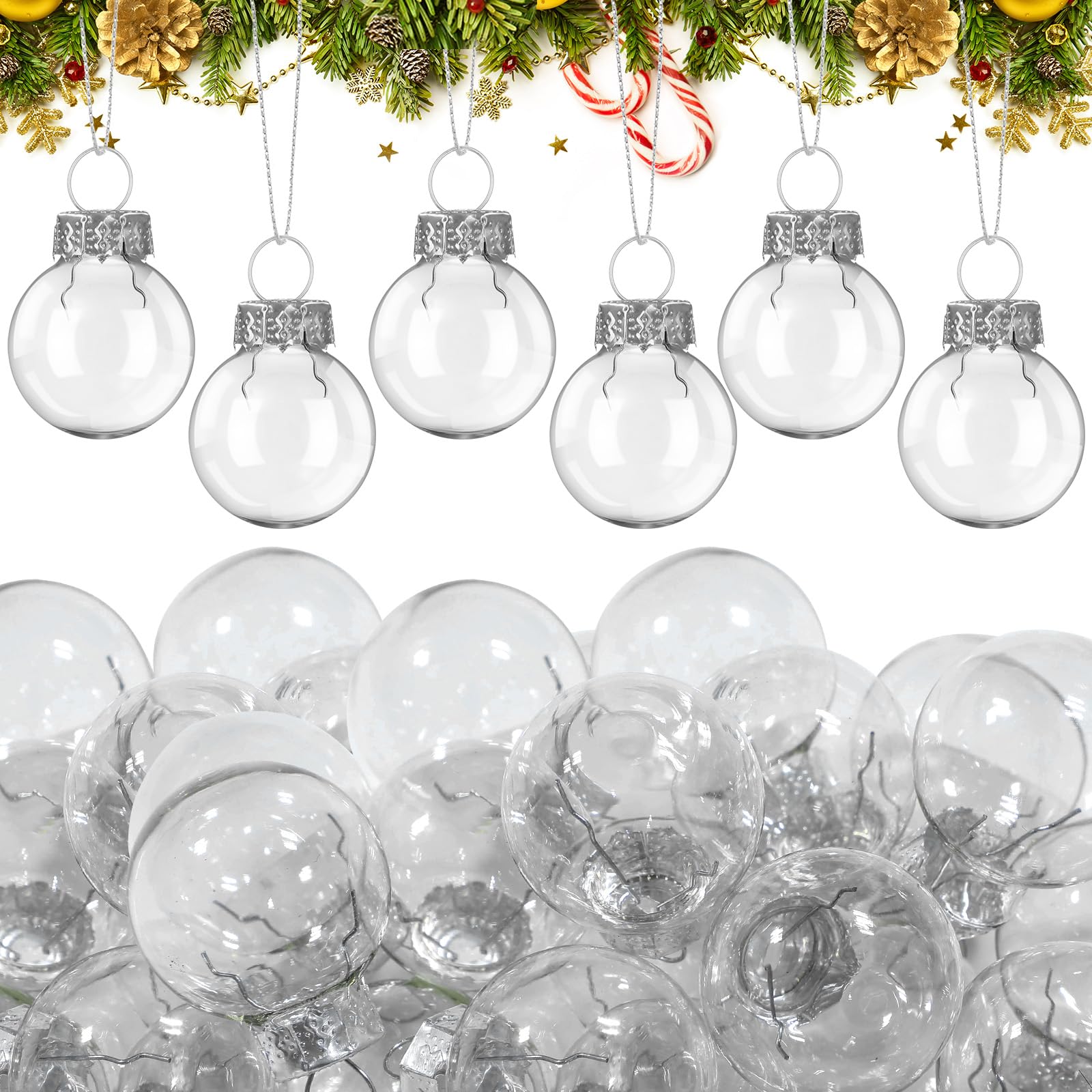 Tioncy 32 Pcs 1'' Mini Glass Christmas Ornament, Small Transparent Balls