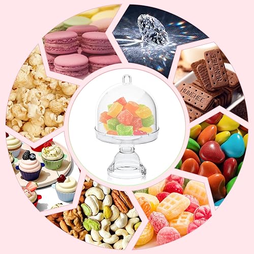 Miniatura 7 de JC HUMMINGBIRD 12 soportes para platos de pastel de 4 pulgadas de alto x 2.75 pulgadas de ancho con cubierta de cúpula, dorado