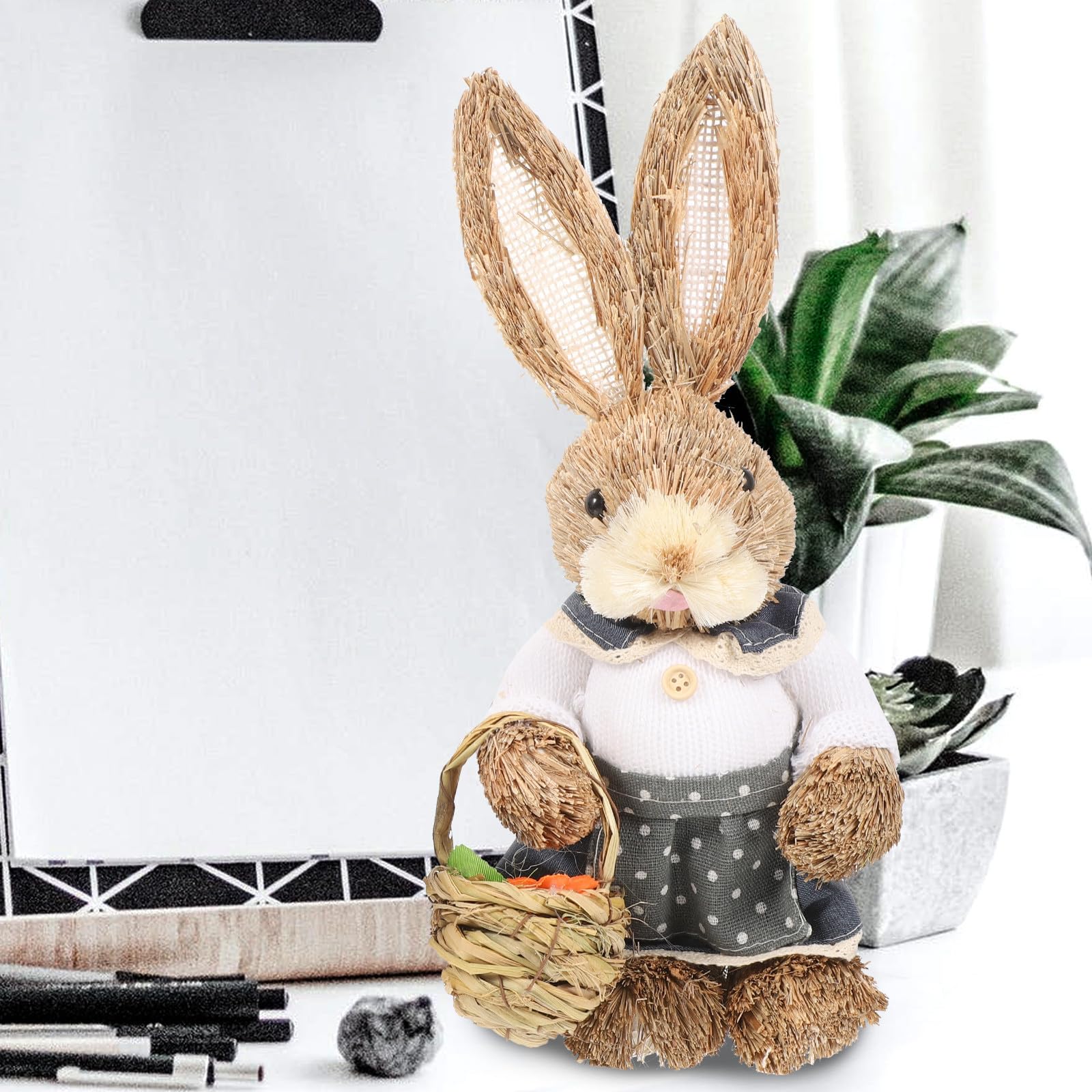 PACKOVE 2pezzi Coniglietti Pasquali Intrecciati Mano in Paglia Decorazioni Rustiche per Casa Giardino e Festa Statuette Leggere e Adatte Tavolo Libreria e Angoli