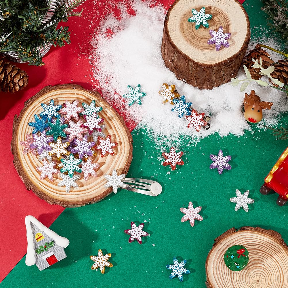 SUNNYCLUE 48Pcs 8 Colors Snowflake Cabochons Bulk Christmas Resin Charm White Red Blue Winter Xmas Decoration Snowflakes Flatback Mini Charms for Scrapbooking Art Crafts Jewellery Making Accessories - Image 4