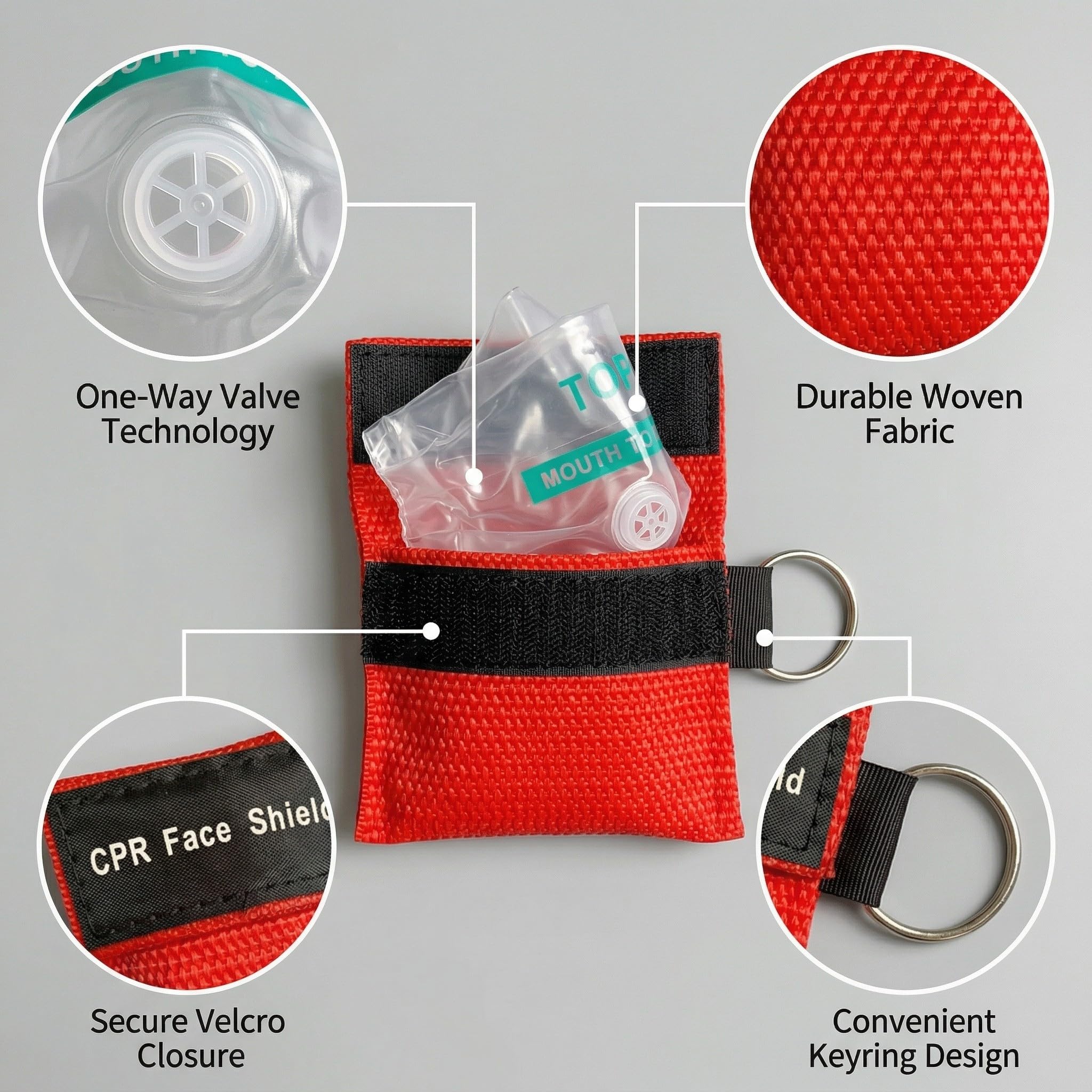 Pocket Mask 5 Mascherine Cpr E, Protezione Viso Emergenza Con Valvola Unidirezionale, Colore Rosso, Dimensioni 5X5,5Cm