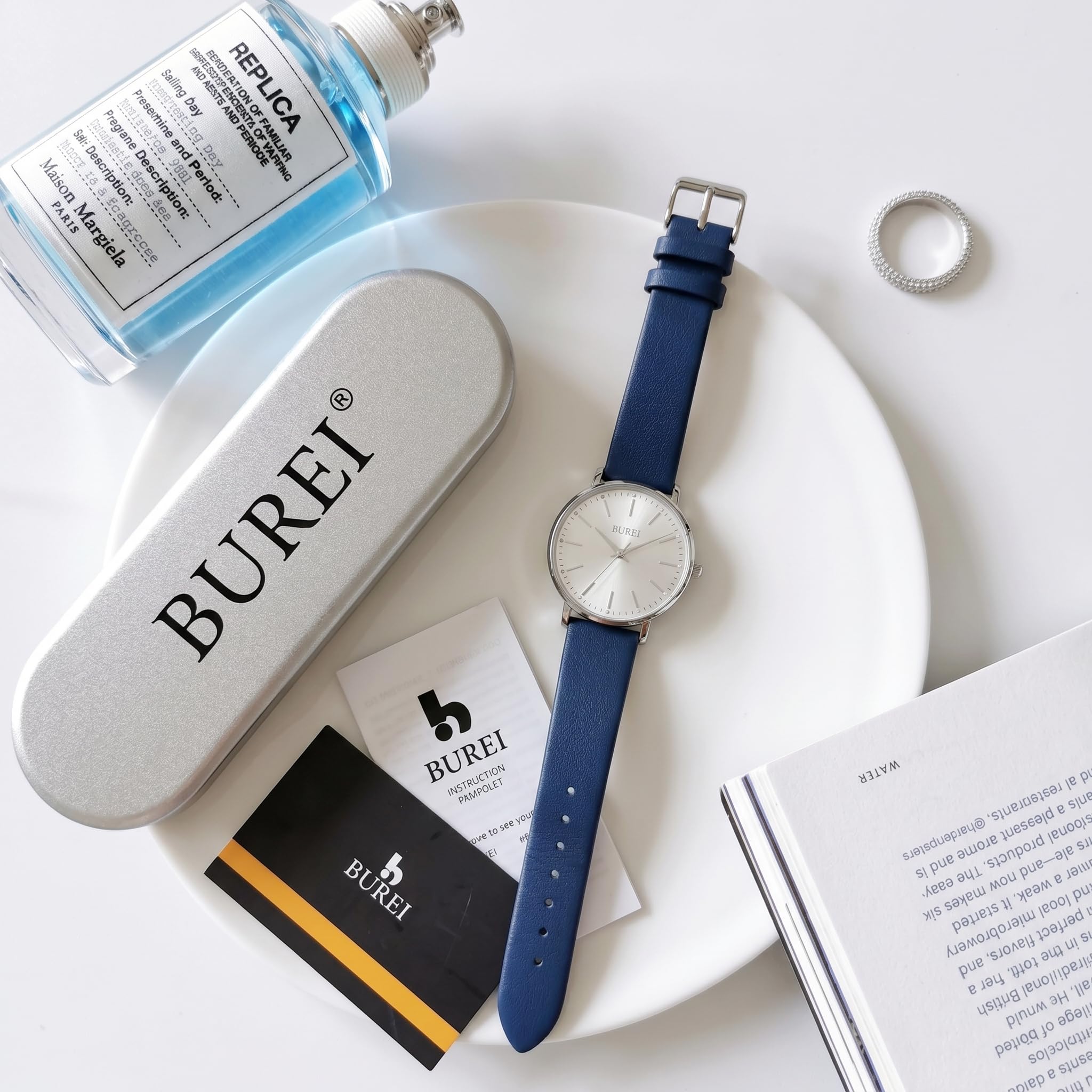 BUREI Frauen Uhren Mode Minimalistisch Analog Leder Quarz Wasserdicht Uhren für Frauen
