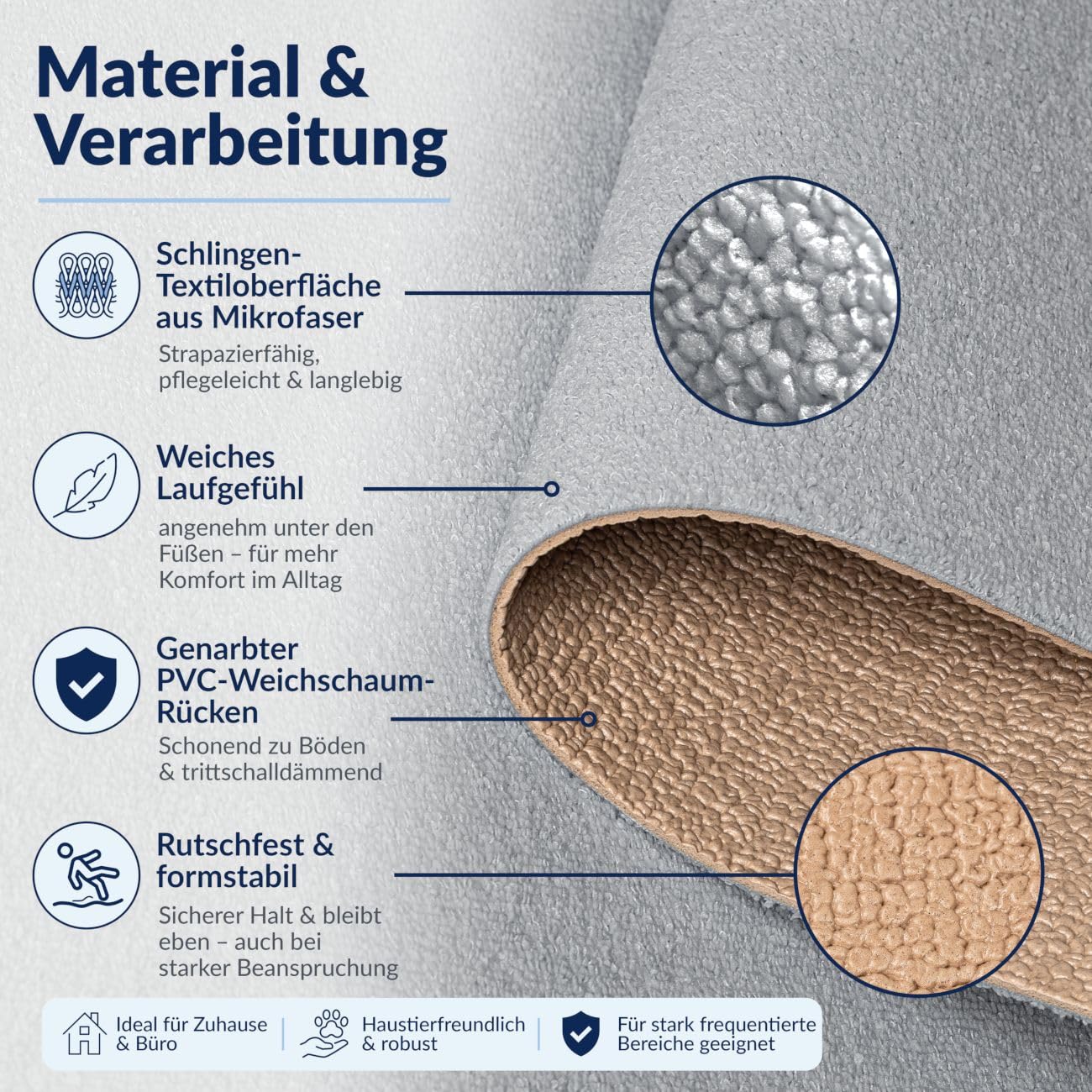 ANRO Badezimmerteppich Badematte rutschfest Badteppich Badvorleger wasserdicht Teppich Bad Mikrofaser flauschig Hellgrau [Größe] Grau 90 x 280 cm