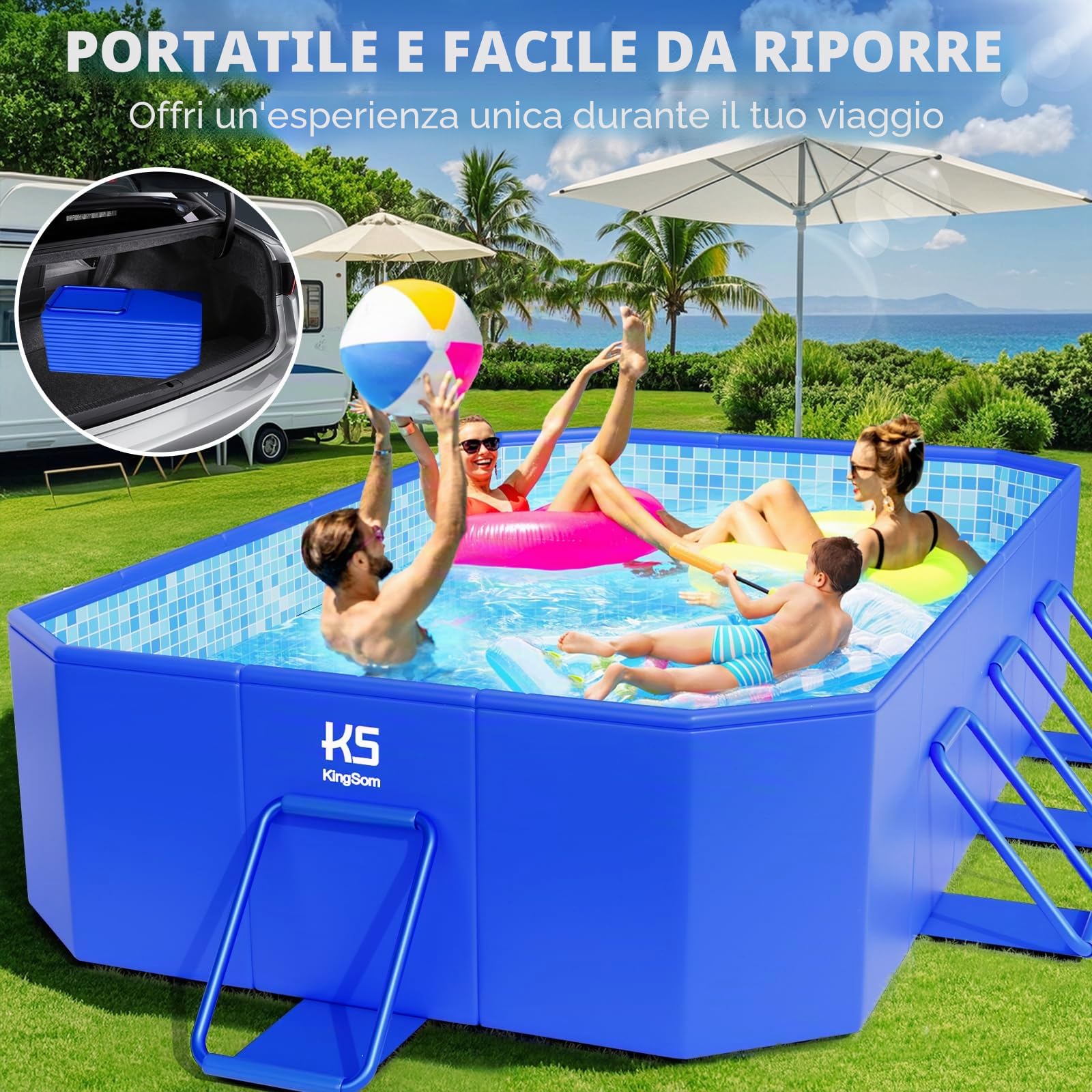 KingSom Piscina Fuori Terra Rectangular,Piscina Fuori Terra Pieghevole,Sovradimensionato Addensato, Piscina da Esterno Grande,Facile da Montare,Piscina Giardino Adulti,Piscina Frame, 300 x 185 x 51 cm