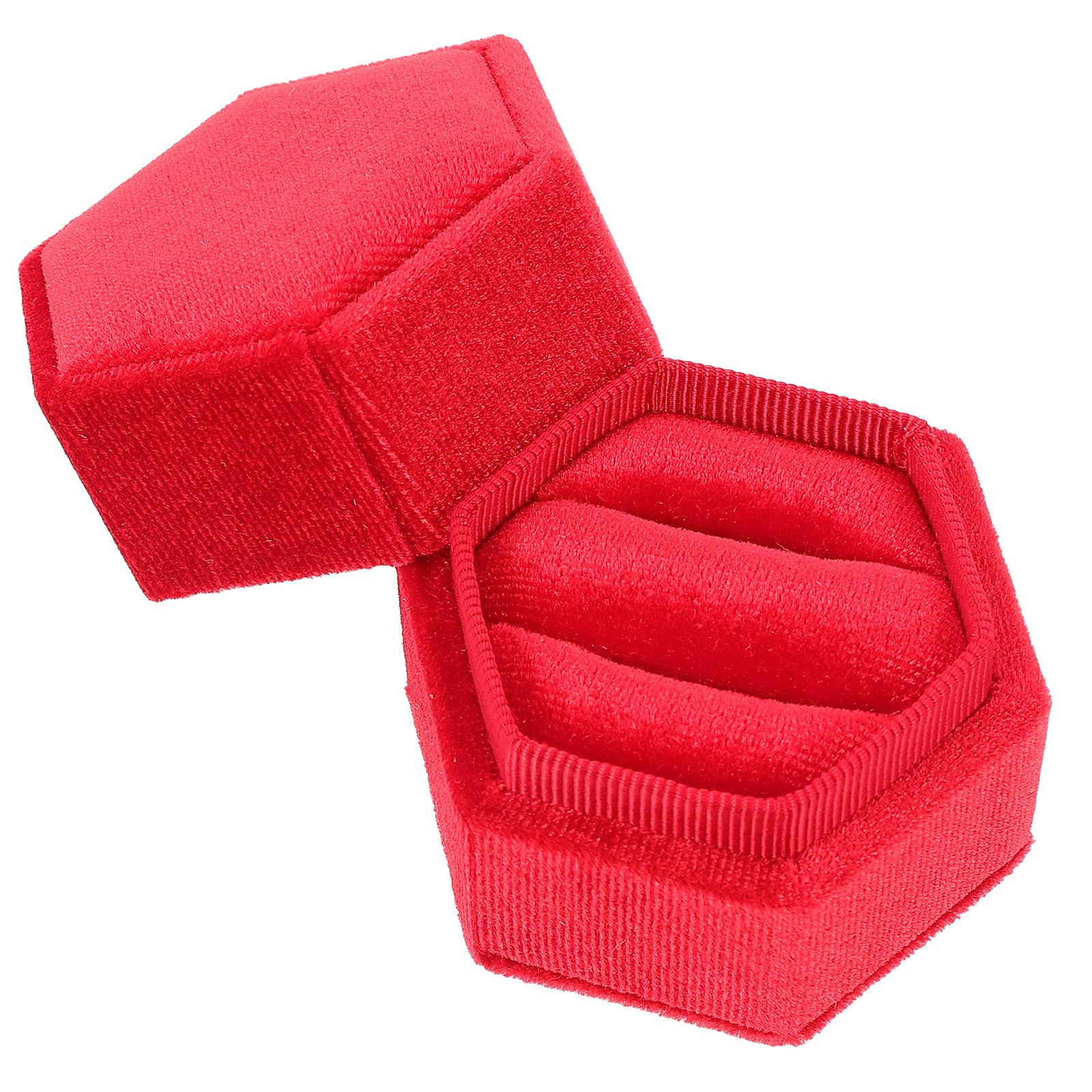 YDYDTTKD Boîte à bagues de fiançailles hexagonale en Velours, conteneur à Double Anneau, Organisateur de Bijoux de Mariage en Marron pour Proposition et cérémonie