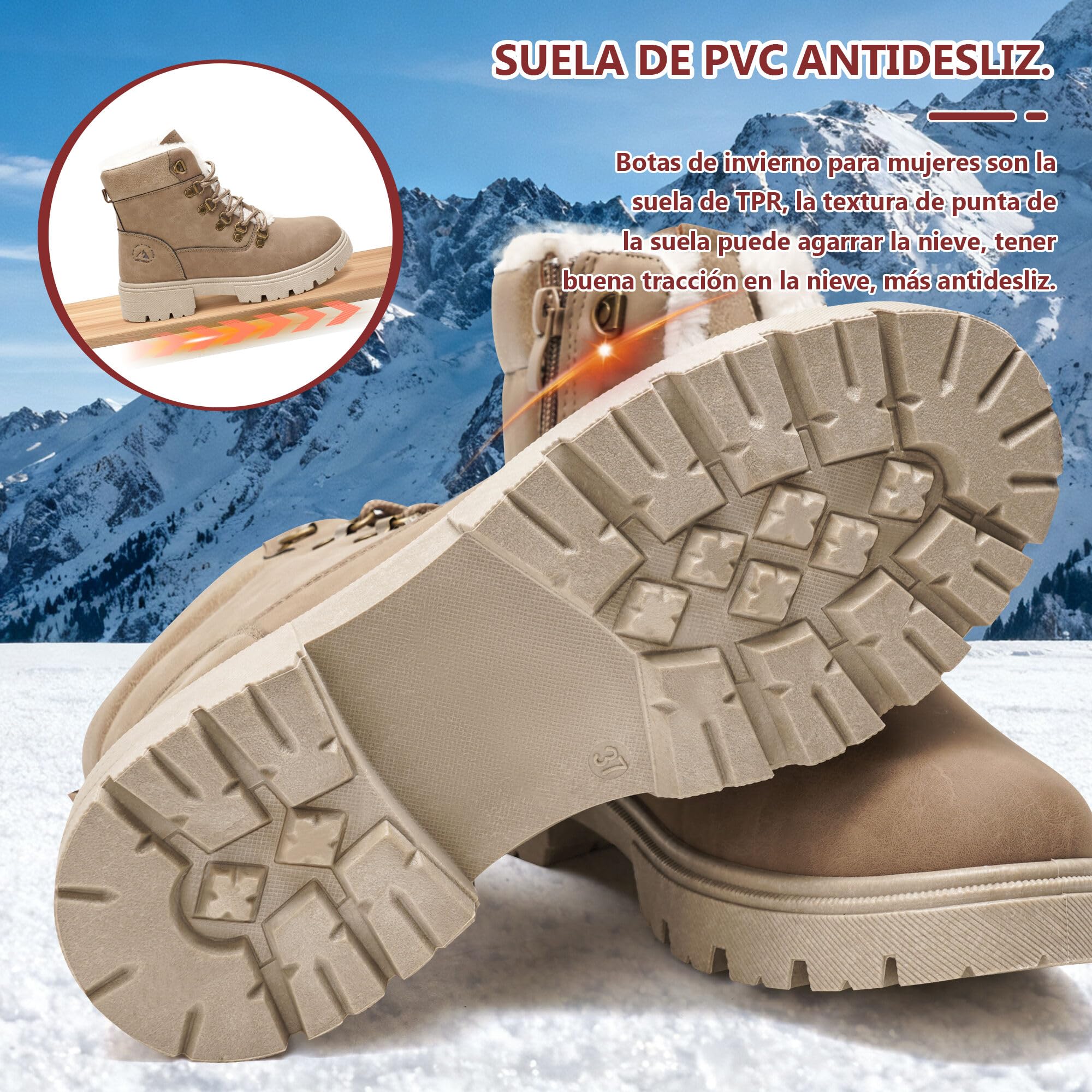 GLAMORA Stivali da Neve Donna, Stivaletti Invernali Caldi Idrorepellenti con Pelliccia Sintetica, Lacci e Cerniera Laterale, Scarponcini con Suola Antiscivolo per Città e Passeggiate